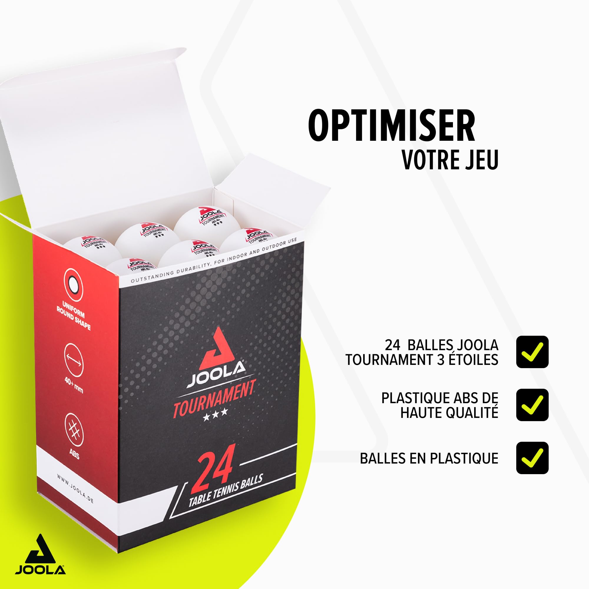 JOOLA Balles de ping-Pong 3-Star, Qualité Premium, 3 étoiles, Excellentes caractéristiques de Jeu et Longue durée de Vie, Compatibles Indoor et Outdoor
