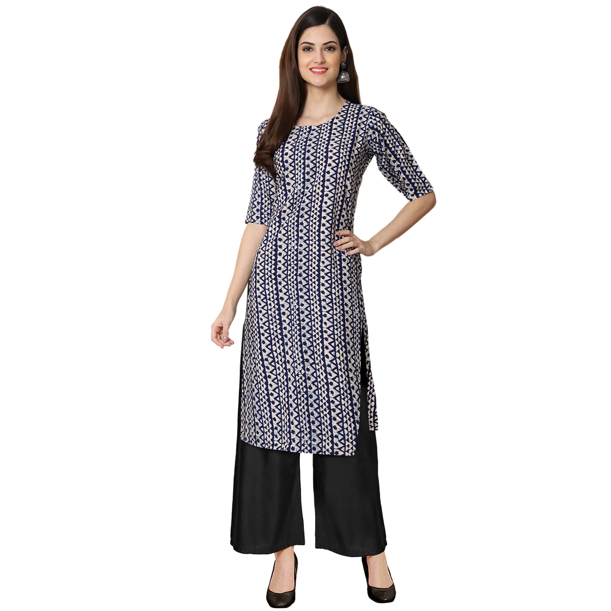 Pinkmint Women's Blue Color Kurta And Black Palazzo Set (530348-Black Palazzo_Xl)