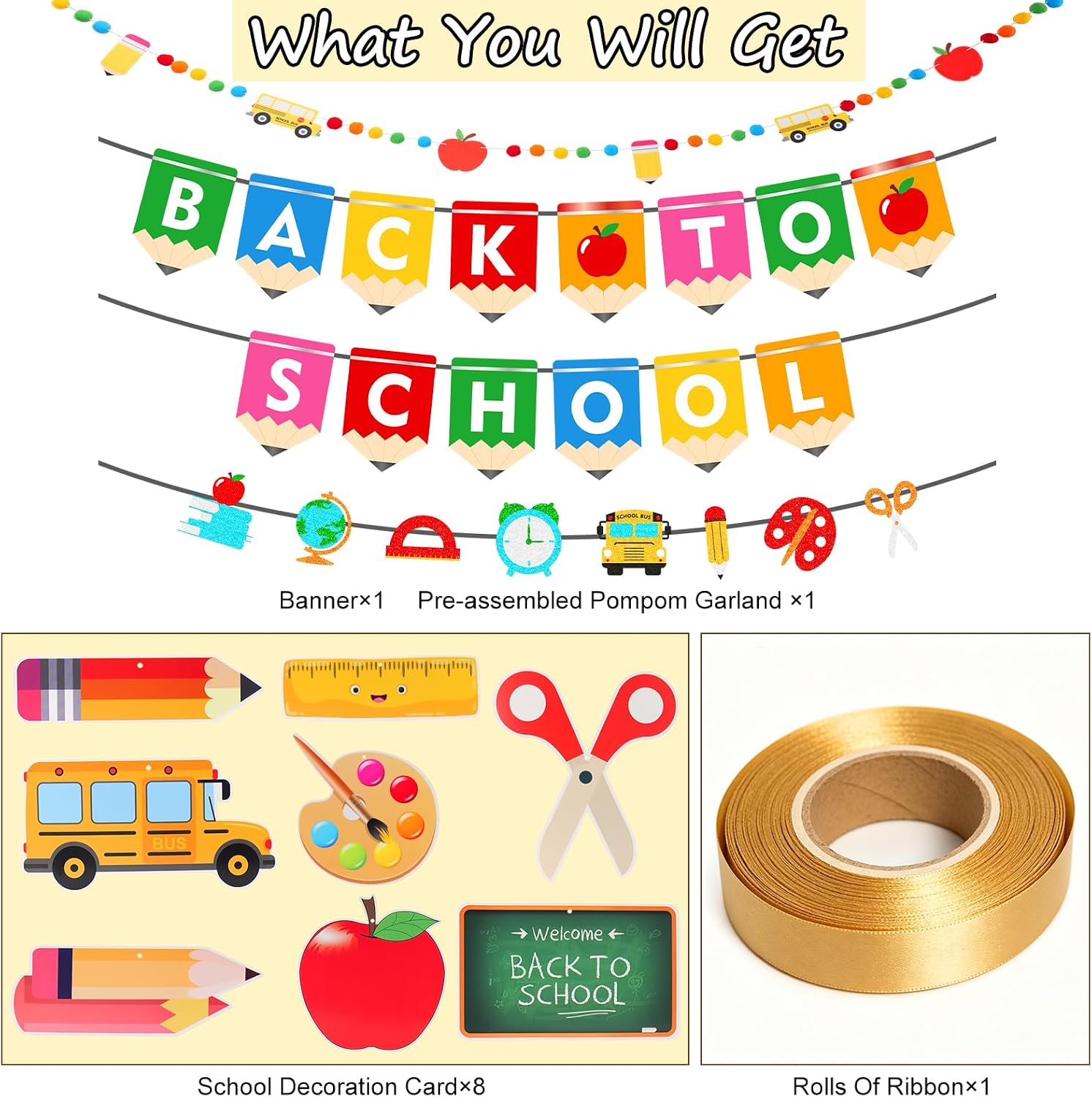 Back To School Banner Decorations, Pre-Strung Back To School Banner For Classroom Home Decor Party Backdrop Favors, First Day Of Schools Banners Gifts For Kindergarten PreK 1st Grade Students image 2