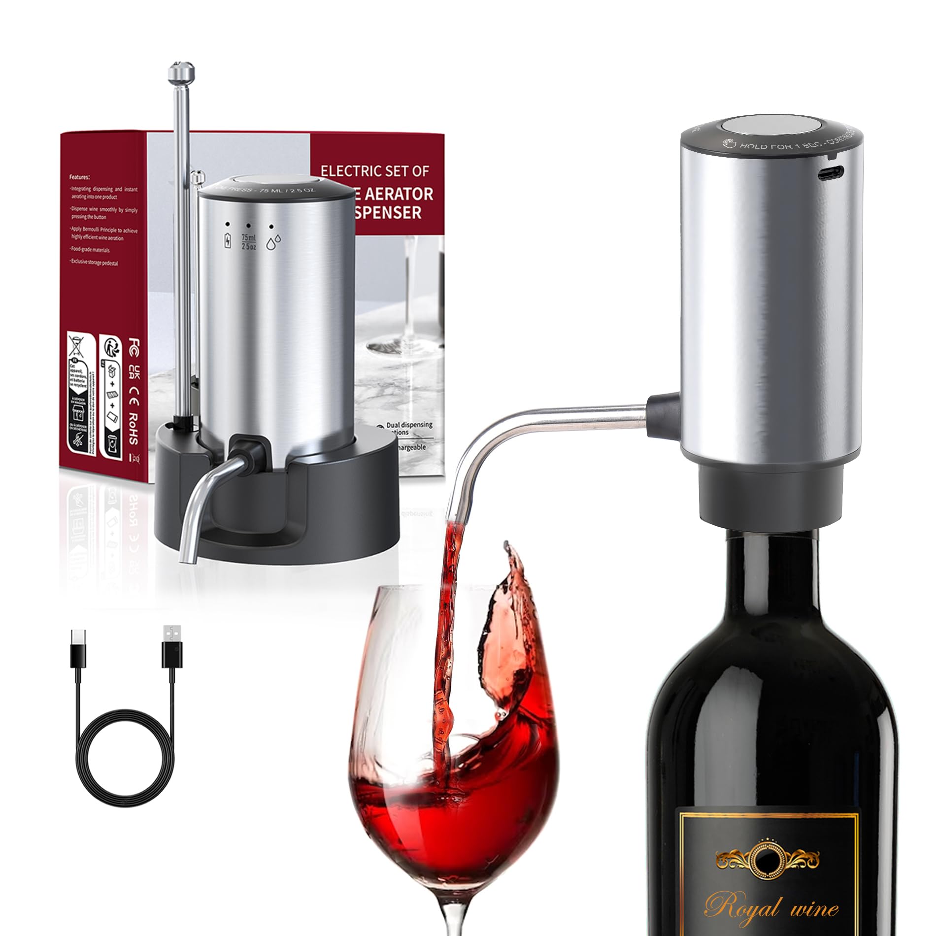 Aireador de vino eléctrico/Vertedor con control de porción