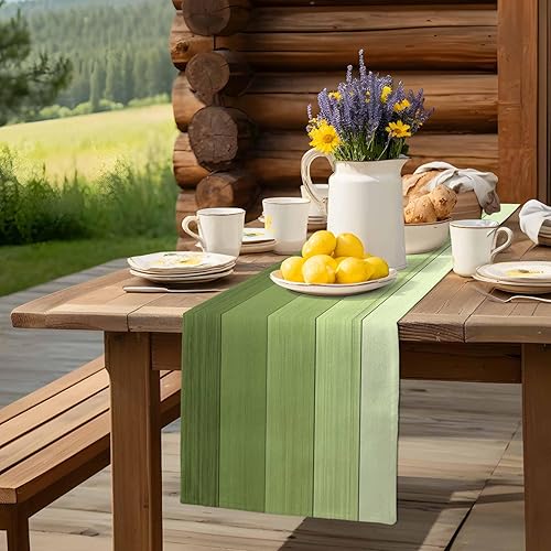 Miniatura 315 de Camino de mesa de algodón y lino estilo granja rústico retro, textura de madera de granero, color degradado marrón y gris, antideslizante,