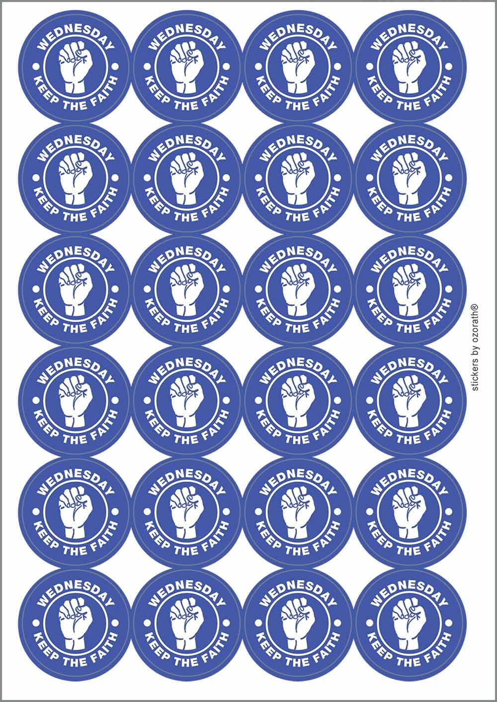 Wednesday Keep The Faith Northern Soul Circular Matt Paper Stickers A4 Sheet of 24 (Each Sticker is 45mm Diameter)