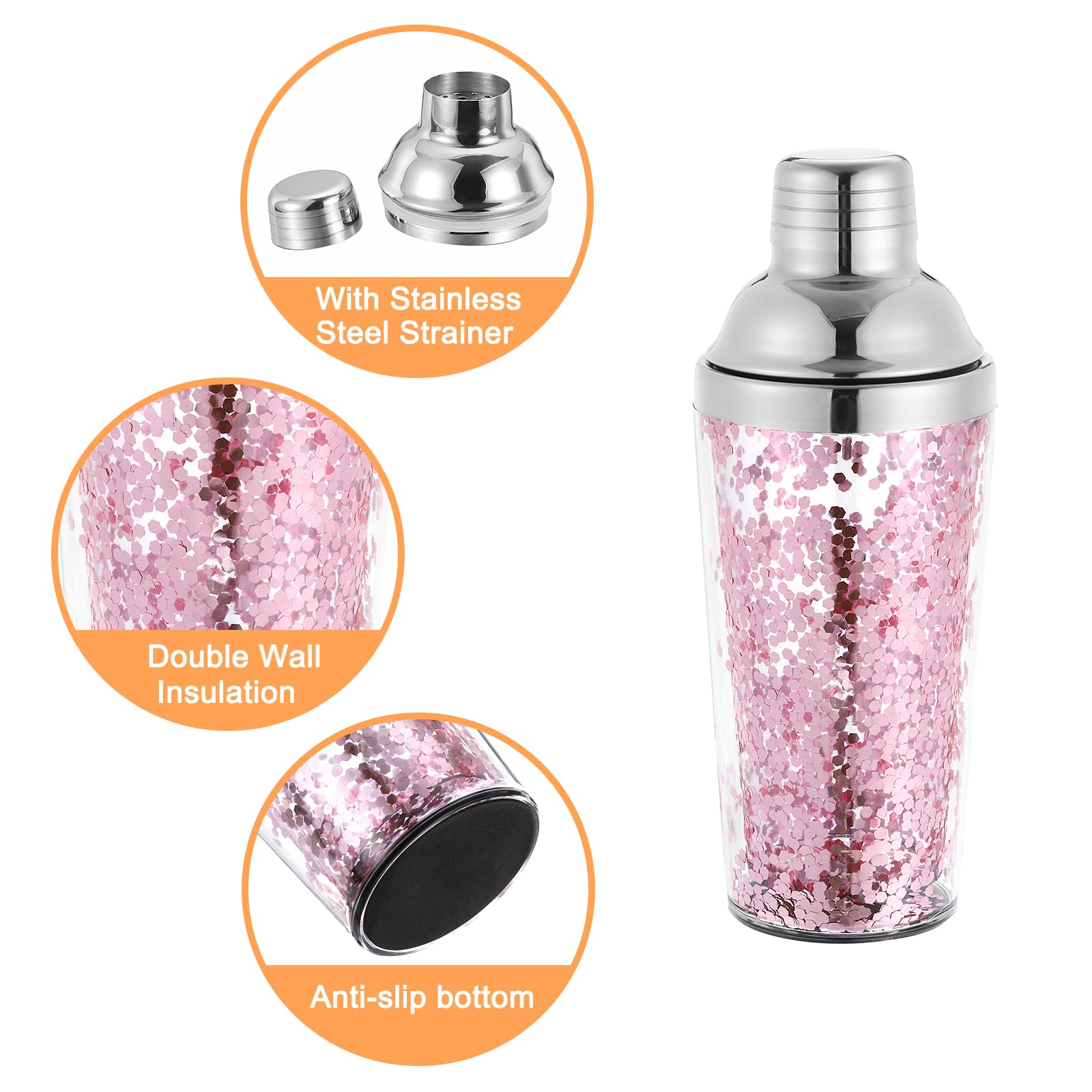 uxcell 16OZ(450ml) Plastic Cocktail Shaker with Strainer - Image 4