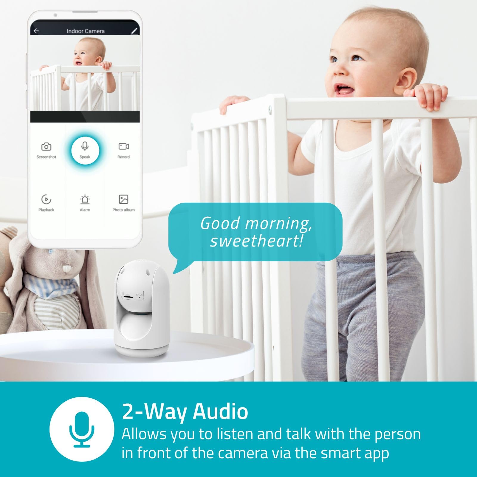 Nedis WIFICI23CWT | Telecamera Wi‑Fi smart da interno con rotazione Pan Tilt | 3MP HD | Visione notturna | Rilevamento movimento | Audio bidirezionale | Bianca