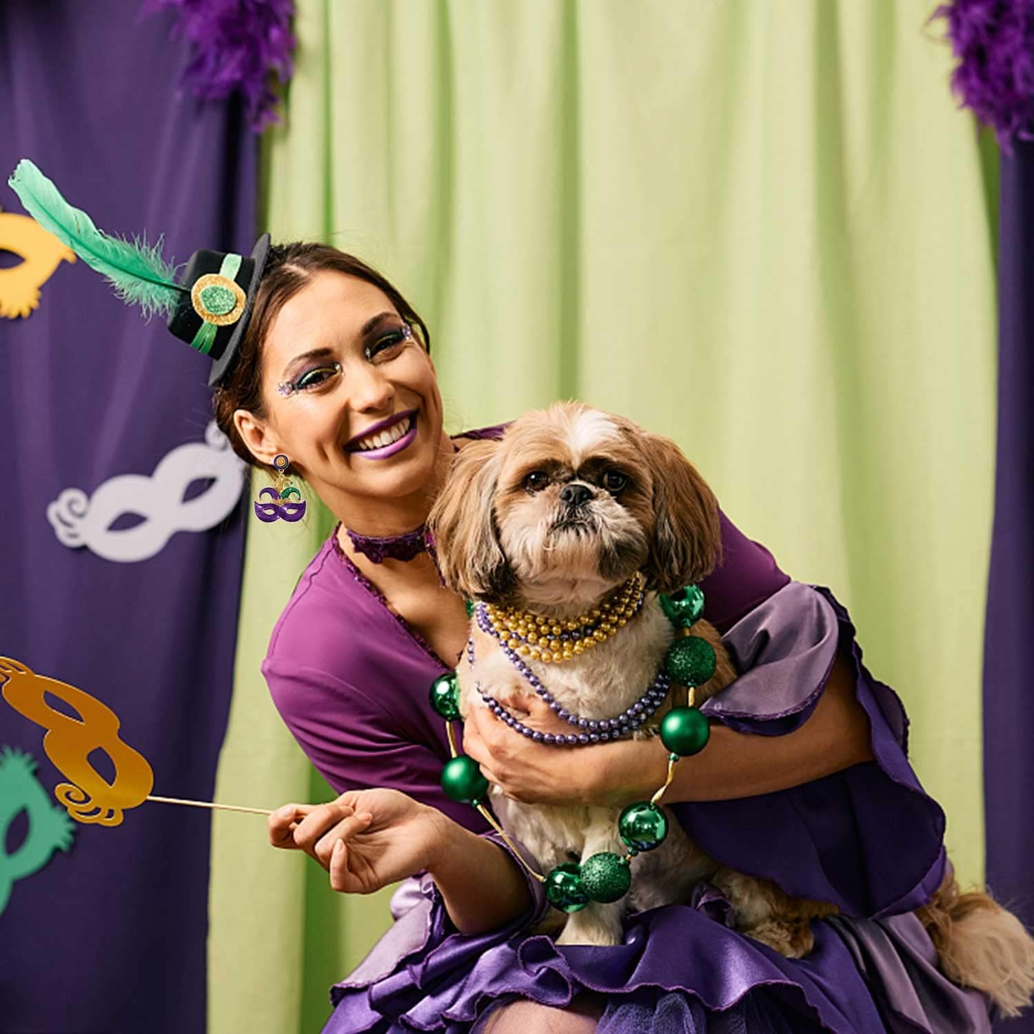 Mardi Gras Earrings for Women, Glitter Crown Mask Fleur De Lis Earrings for Fat Tuesday Celebration, Mardi Gras Accessory Carnival Parade Party Favors Gifts - Image 2