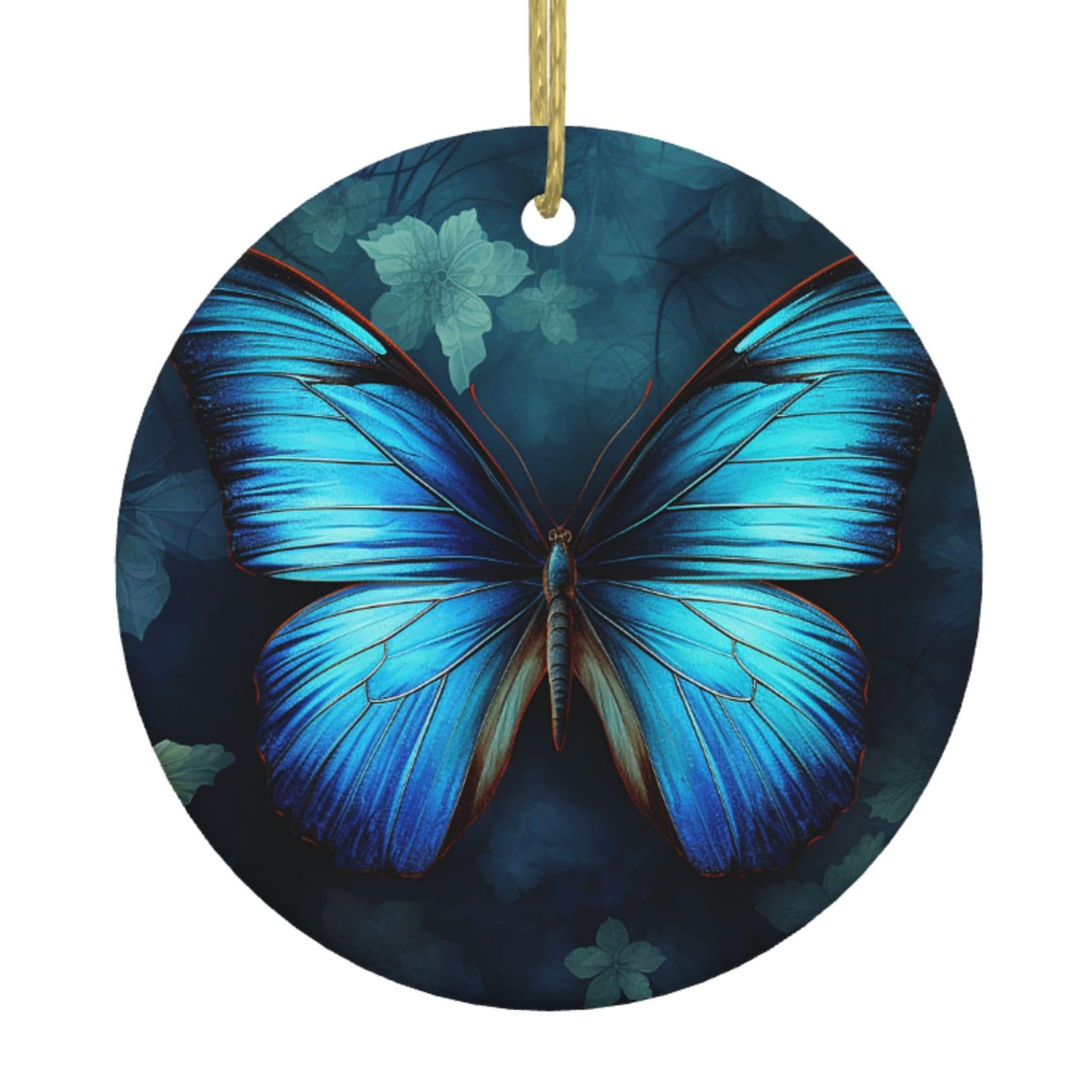 Fodpand Women's White Blue Butterfly Pattern Christmas Ornaments 2025, Gift Exchange For Men, Collectible Ceramic Ornament Round Hanging Ornaments For Christmas Tree Decoration