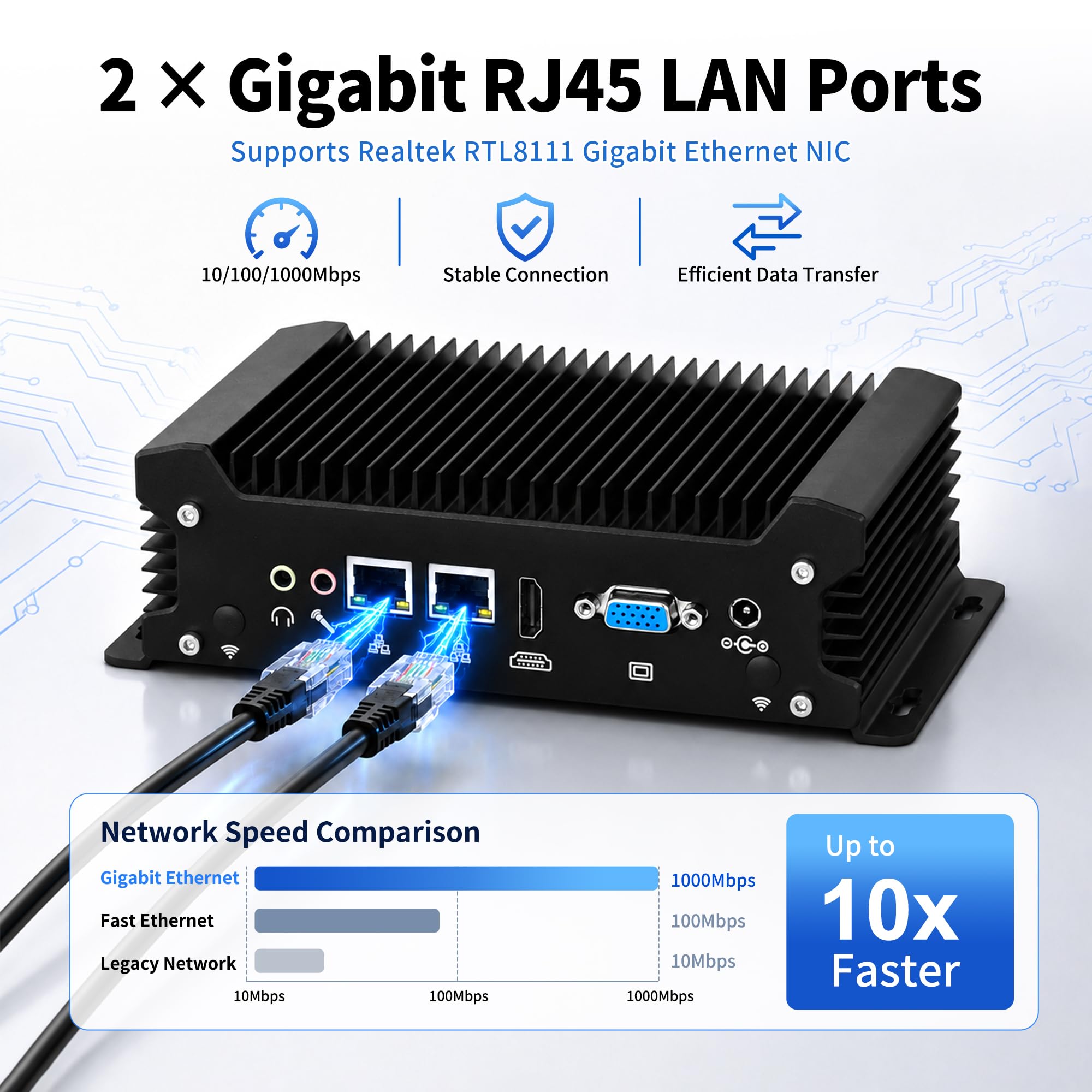 Fanless Mini PC, Core i3-1215U, Industrial PC, 2x Gigabit LAN, 2x RS232 COM