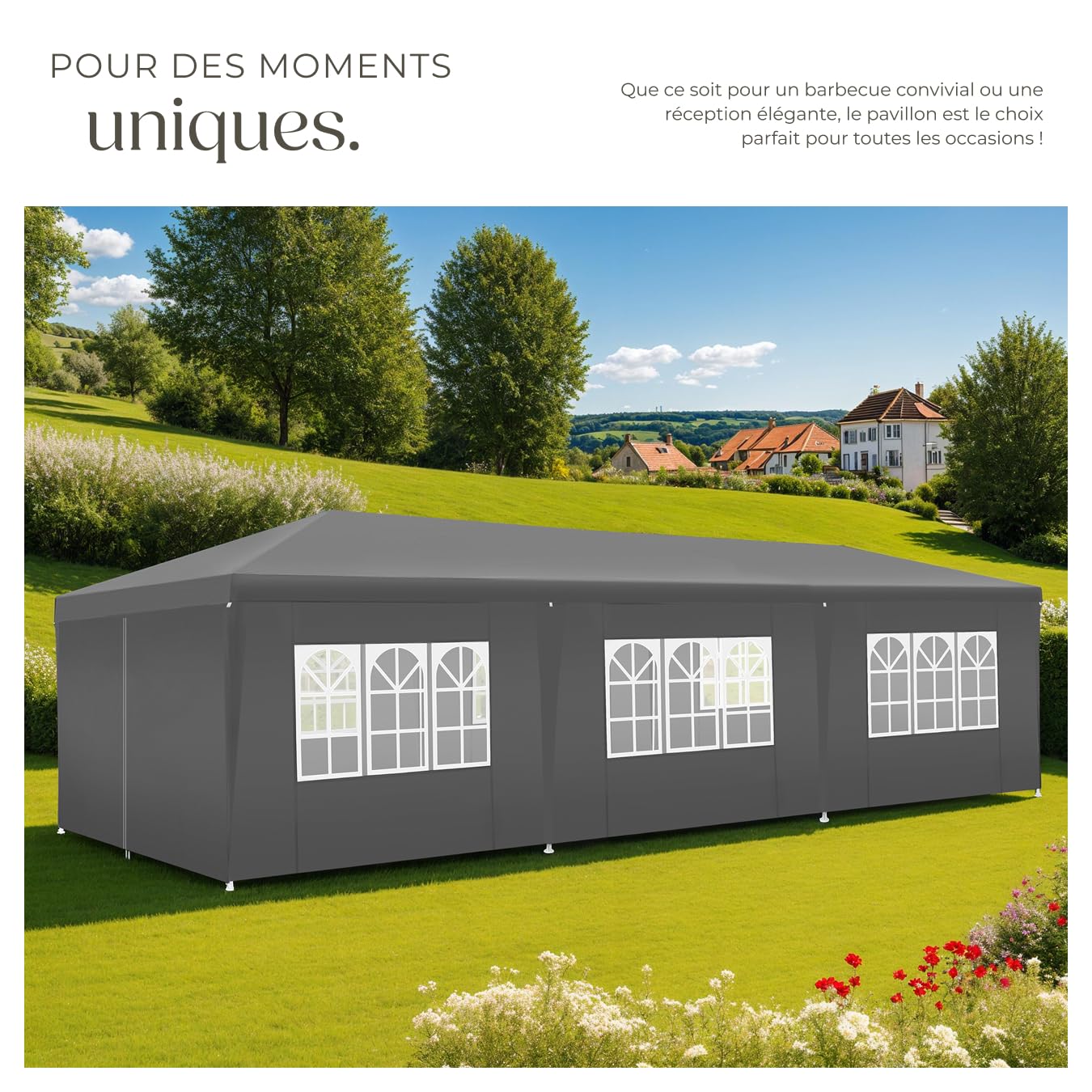 tectake® Tonnelle de Jardin Exterieur Tente de Reception 9x3m Protection UV 30+, Barnum Chapiteau Gazebo Pavillon de Jardin, résistant à l'eau avec Parois Amovibles, Cadre Robuste en Acier époxy