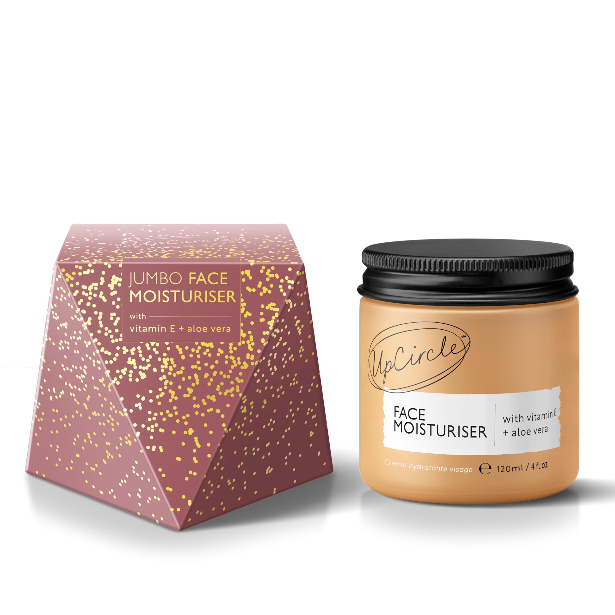 UpCircle Jumbo Face Moisturiser with Argan Powder 120ml, Nourishing Day Cream, Vitamin E, Aloe Vera, Glycerin