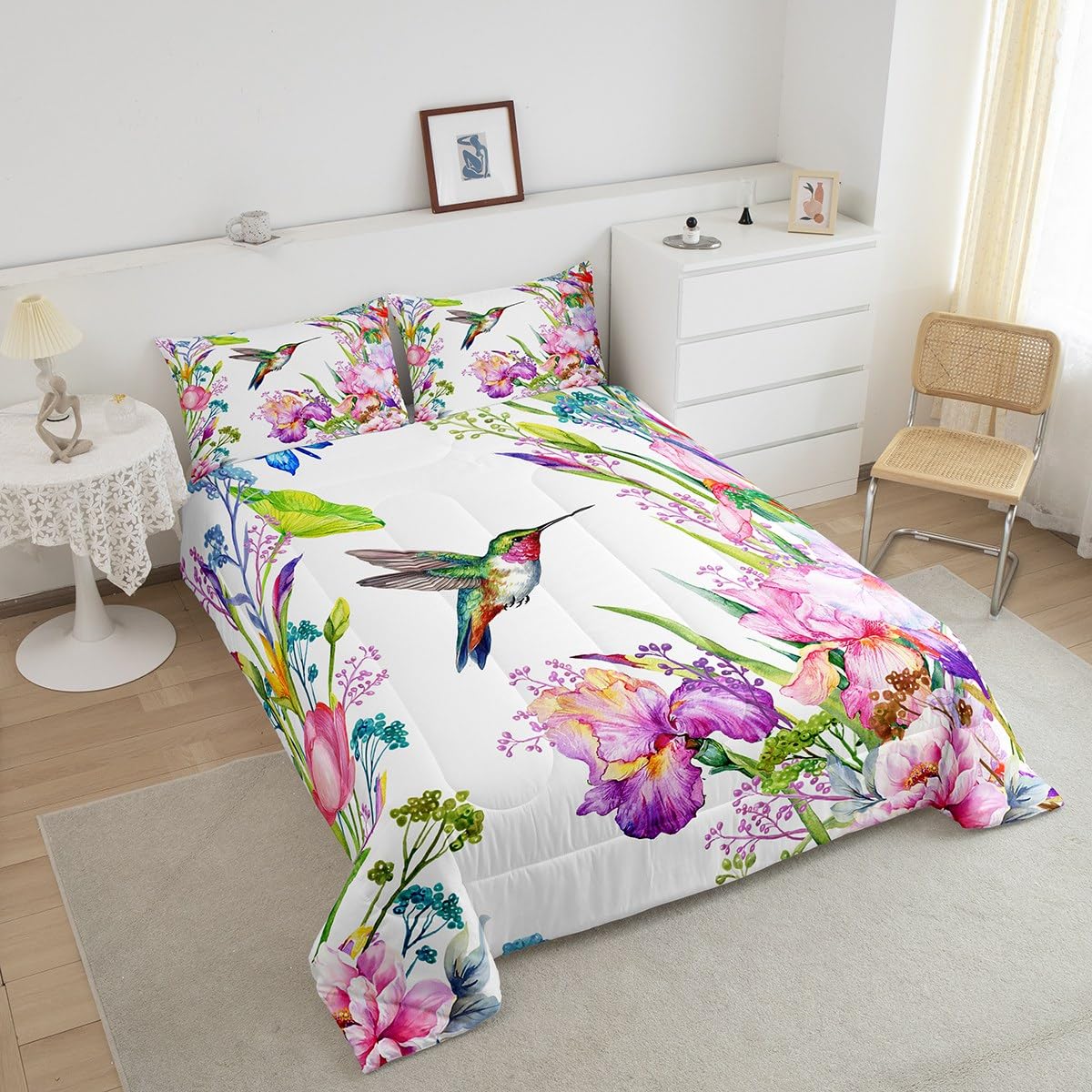 Floral Bedding Sets - Hummingbird Iris Flowers Comforter -3