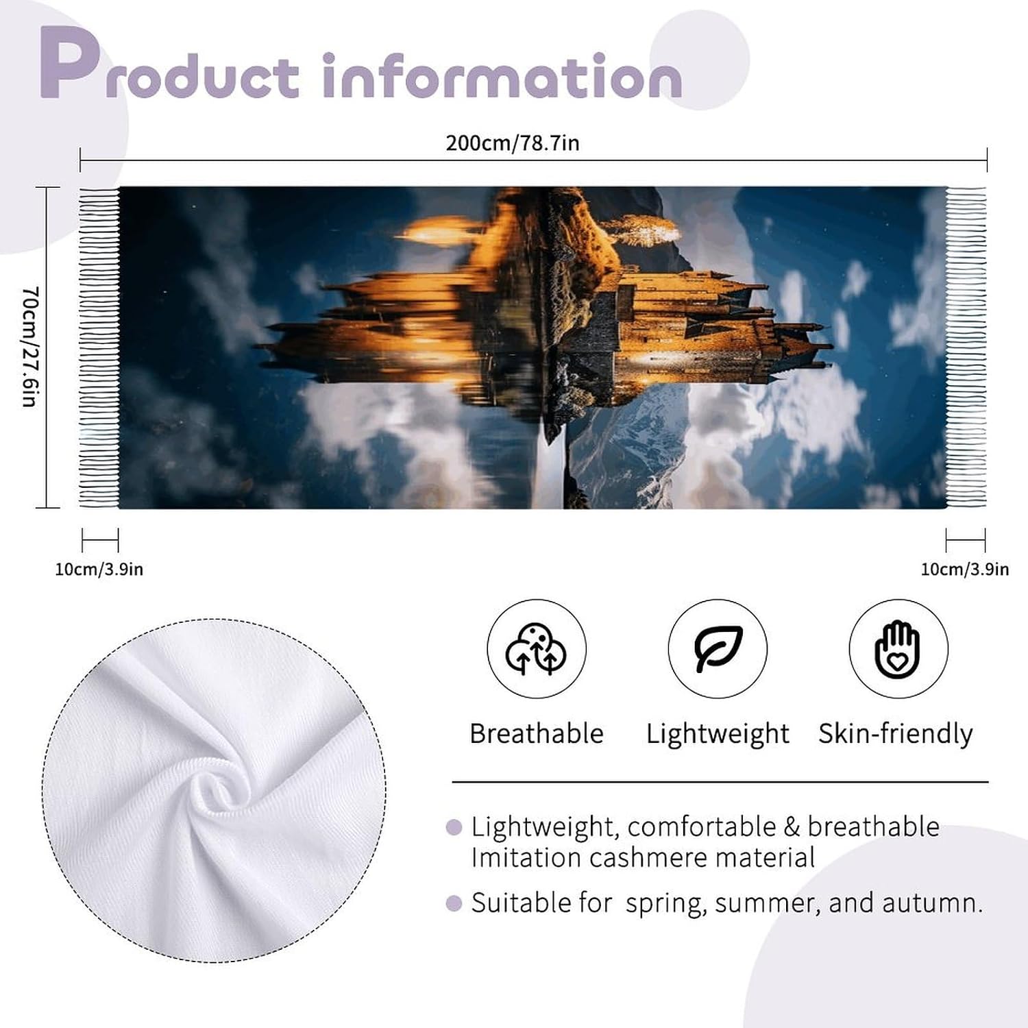 A Castle by The Lake Scarf for Women Men Soft Warm Fashion Blanket Scarves Classic Cashmere Feel Scarf Long Shawl Large Scarves Cold Weather Thick Blanket Scarfs