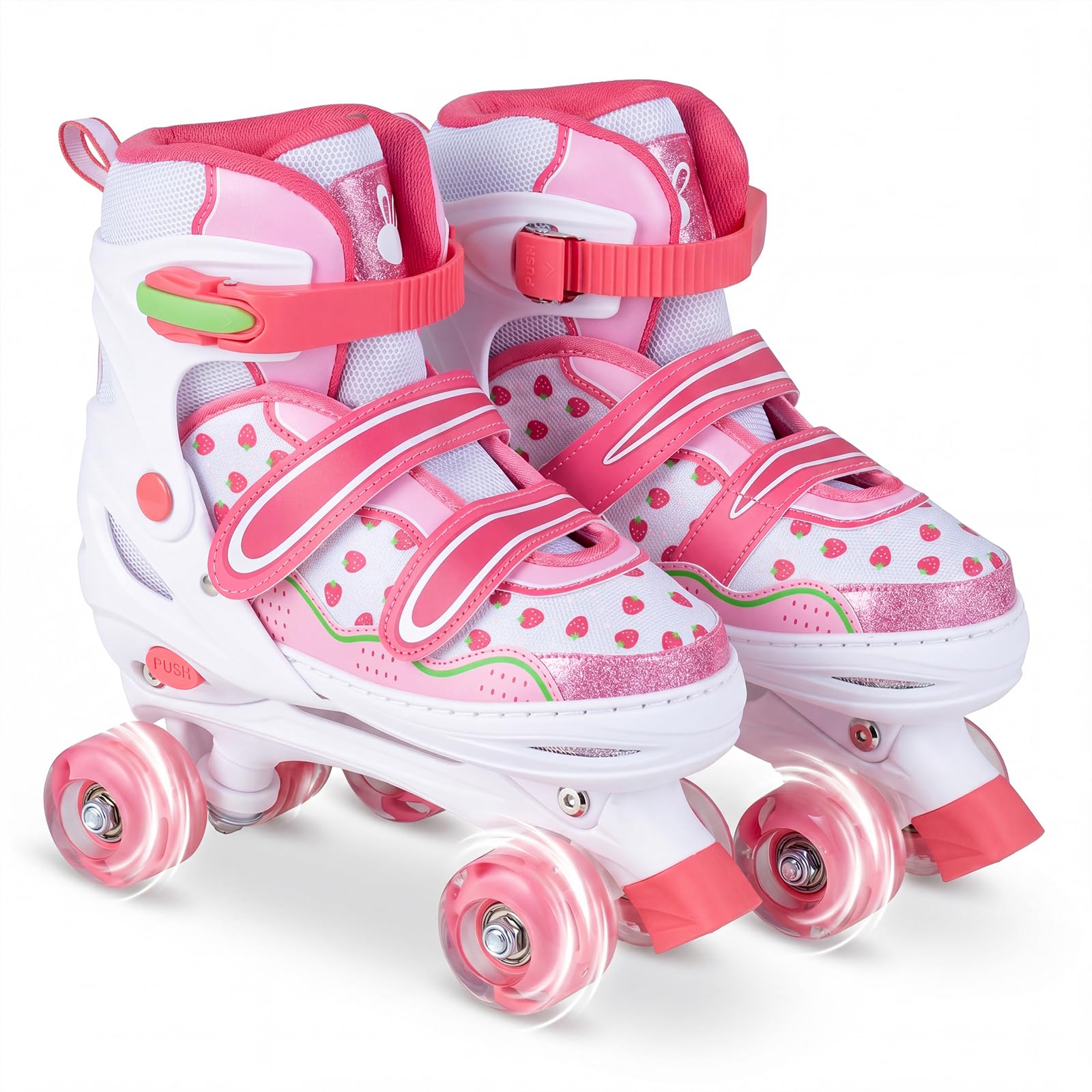 HOMASIS Rollschuhe mit 4 Verstellbarer Größen, Roller Skates mit leuchtenden LED Rädern, Quad Skates für Mädchen, Jungen & Anfänger, Rollerskates, Kinderrollschuhe für Innen- & Außenbereich, Rosa
