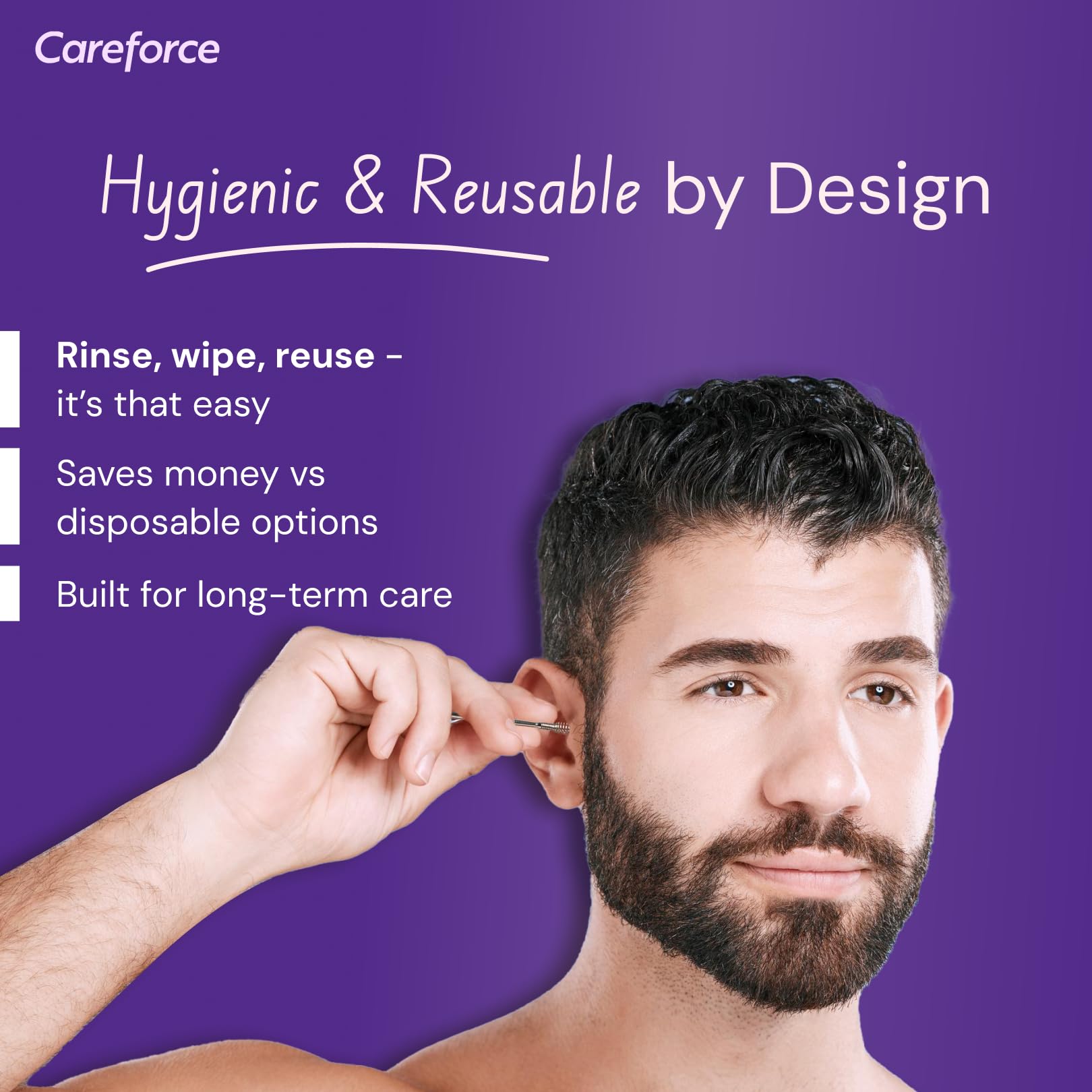 Careforce Ear Wax Cleaner - Resuable Ear Cleaner Tool Set with Storage Pack - Ear Wax Remover Tool Kit with Ear Curette Cleaner and Spring Ear Buds Cleaner 6 Pcs Set Silver 3