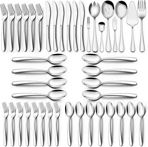 EWFEN - Juego de cubiertos de 68 piezas con utensilios para servir, juego de cubiertos de acero inoxidable resistente para 12, cubiertos de grado
