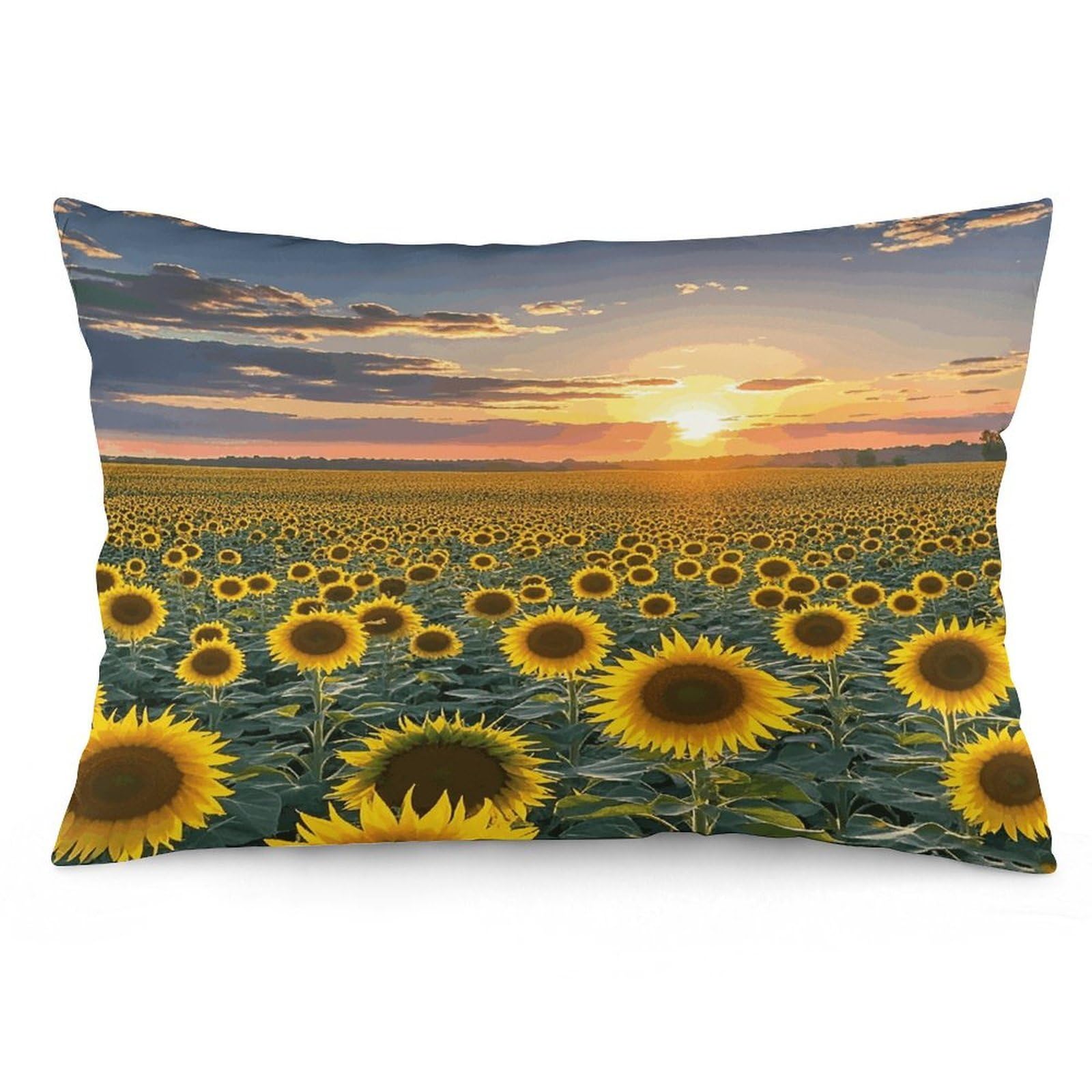 Dreamlike Sunset of A Sunflower Field Throw Pillow Cover Soft Pillow Case Decorative Lumbar Pillow Cover Cozy Throw Pillowcase Polyester Rectangular Cushion Case Decor for Couch Sofa Bed