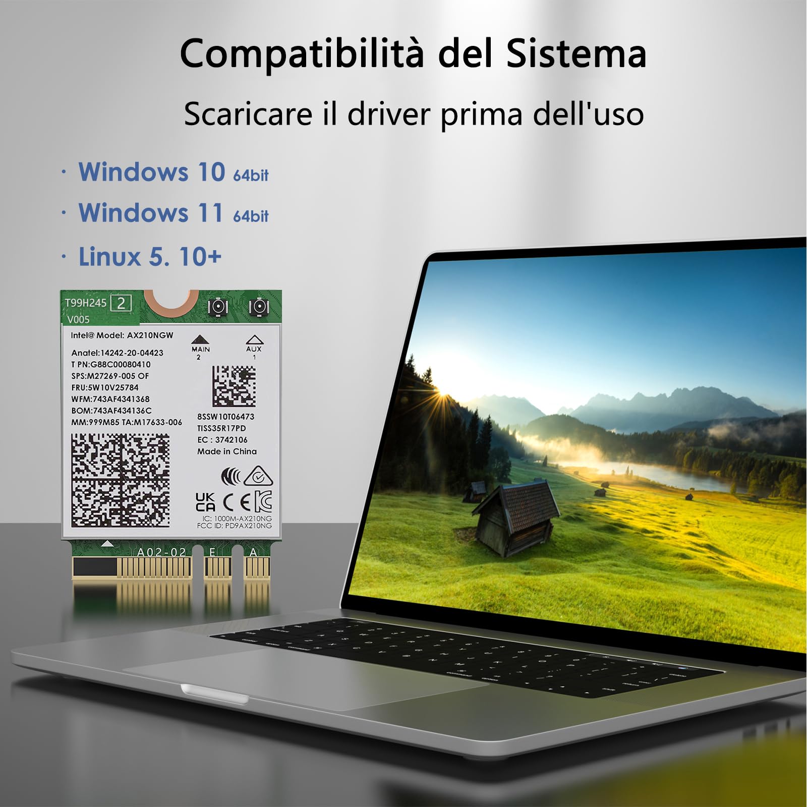 WAVLINK WiFi 6E AX210 Wireless Scheda Modulo, Adattatore di Rete Intel Tri-Band 5400Mbps 2.4GHz/5GHz/6GHz per Laptop, con Bluetooth 5.3,Latenza Ultrabassa, Supporto Windows 10/11 (64bit) M.2/NGFF