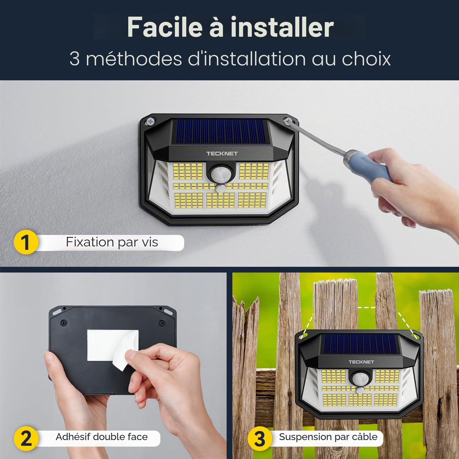 TECKNET Lampe Solaire Extérieur,231 LEDs Éclairage Extérieur Solaire à 300° | IP65 Lampe Murale Étanche , 3 Modes Projecteur Solaire, avec Détecteur de Mouvement, pour Jardin, Patio et Garage - Pack de 6