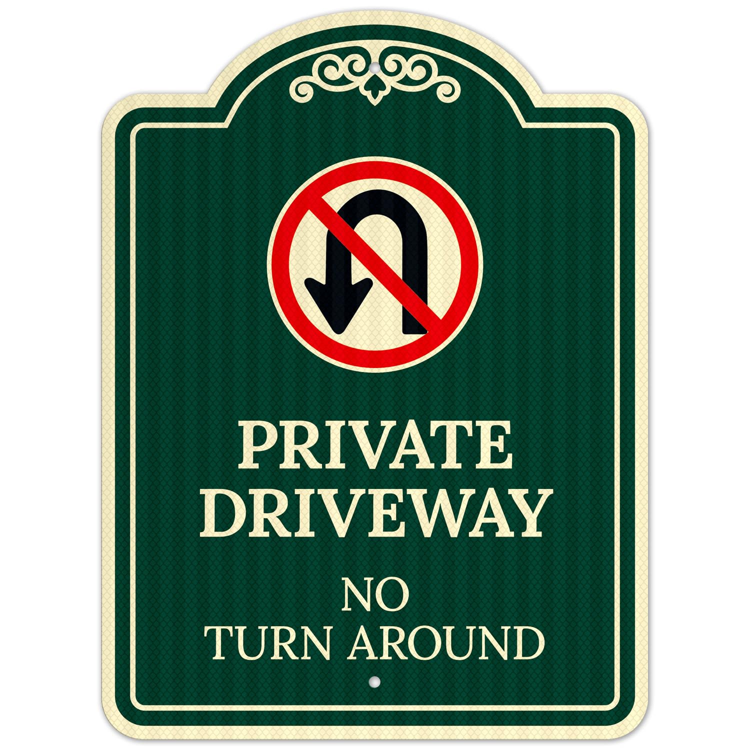 Private Driveway No Turn Around Décor Sign, (SI-73337) Green Dark, 18x24 Inches, 3M EGP Reflective, Fade Resistant, Made in USA by Sigo Signs