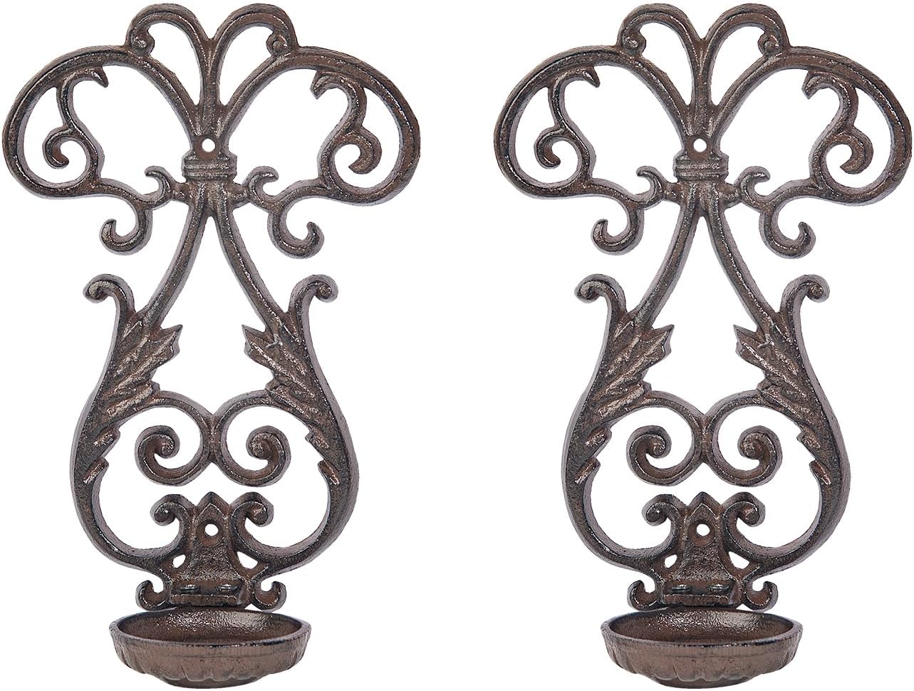 Cast Iron Candle Sconces Set of 2, Decorative Wall Mounted Candle Holder, Vintage Emblem Shape Home Candle Display Holder, Gothic Wall Sconce Kitchen Dining Living Room Patio Decor