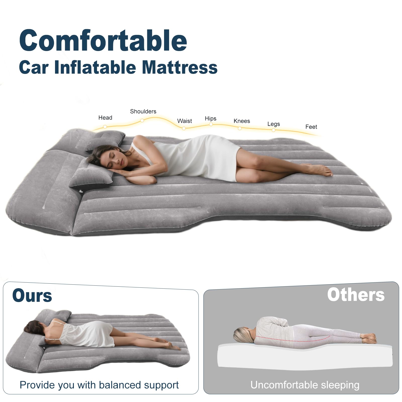 Colchón Inflable para Coche SUV para Camping Maletero Asiento Trasero Negro