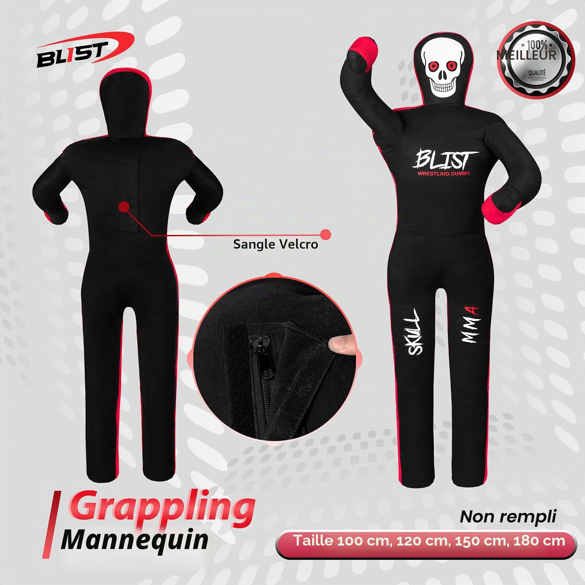 Blist MMA Grappling Dummy Sac de Frappe Judo Brésilien BJJ Jiu Jitsu Position Assise Lutte Arts Martiaux Boxe Karaté Entraînement (Non rempli), Noir, 177,8 cm