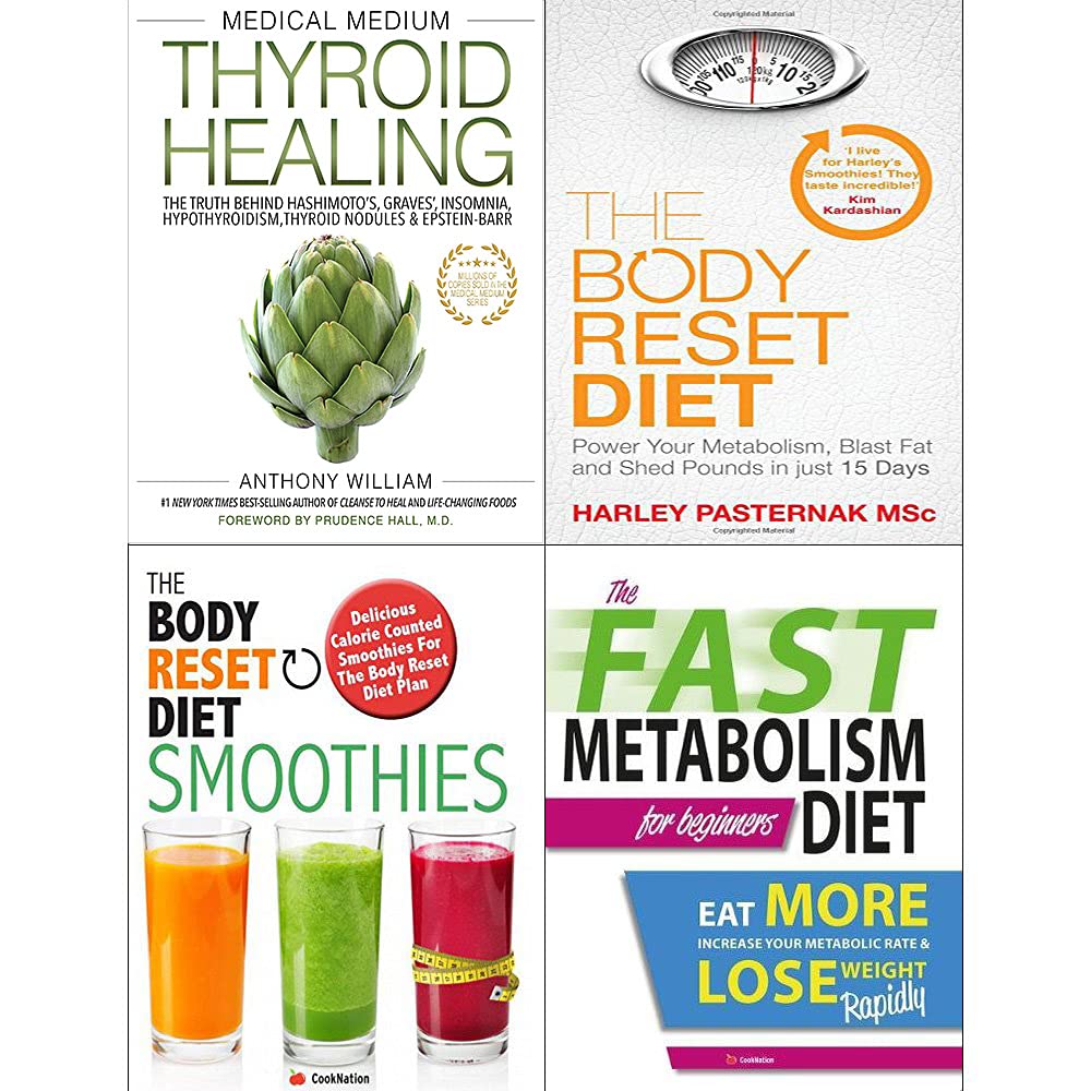 Medical medium thyroid healing, body reset diet, smoothies and fast metabolism diet 4 books collection set Paperback