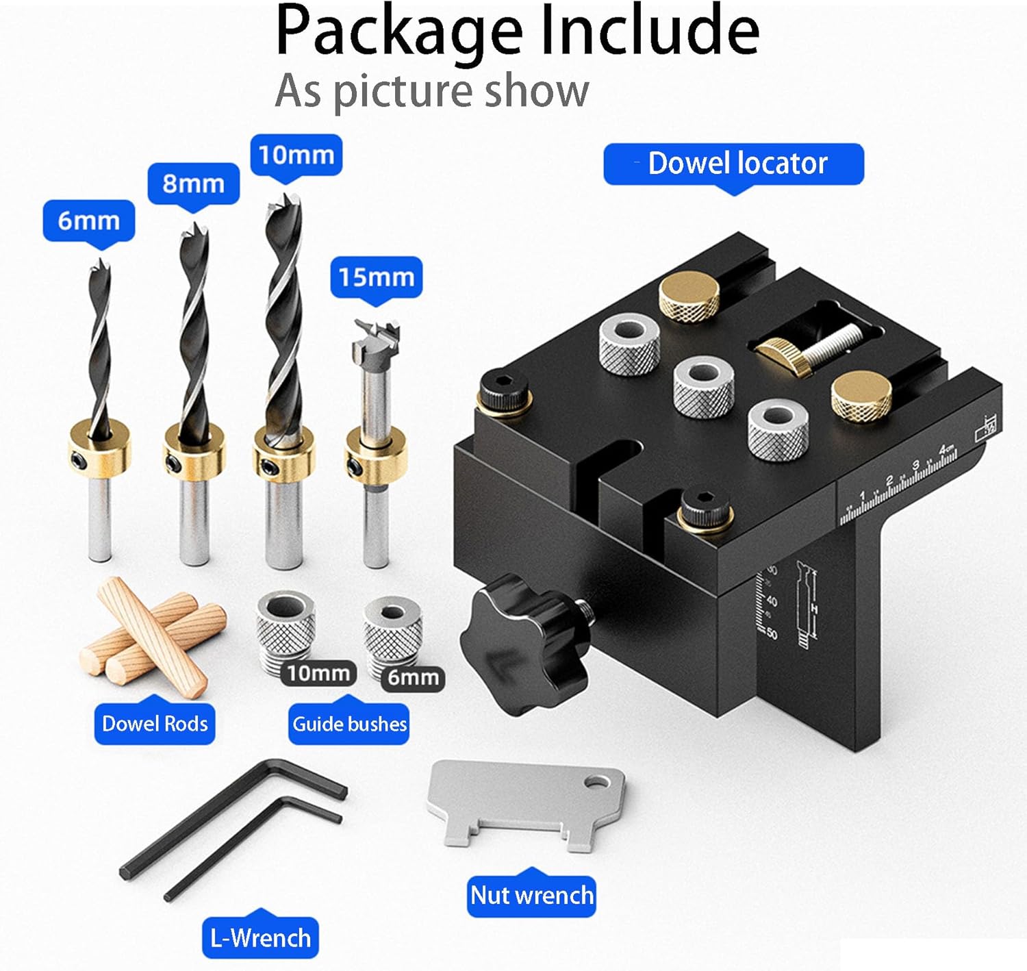 Updated 3 in 1 Woodworking Doweling Jig Kit, Adjustable Woodworking Drilling Locator Puncher Tools, Pocket Hole Jig Drilling Guide Puncher Locator Carpentry Tools