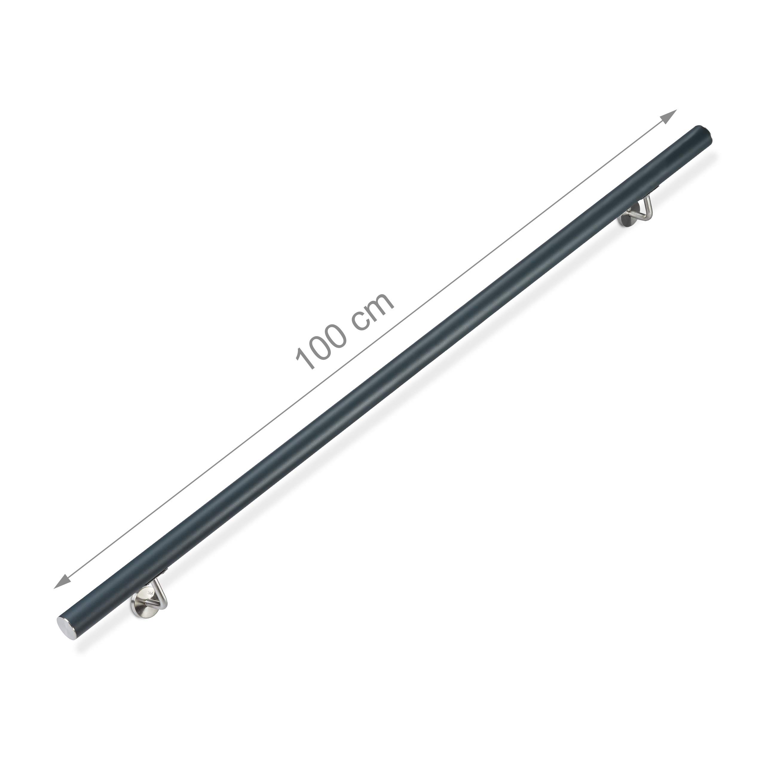 Relaxdays Poręcz aluminiowa, okrągła, balustrada do wnętrz i na zewnątrz, matowa, 100 cm, Ø 42 mm, z uchwytem, antracyt