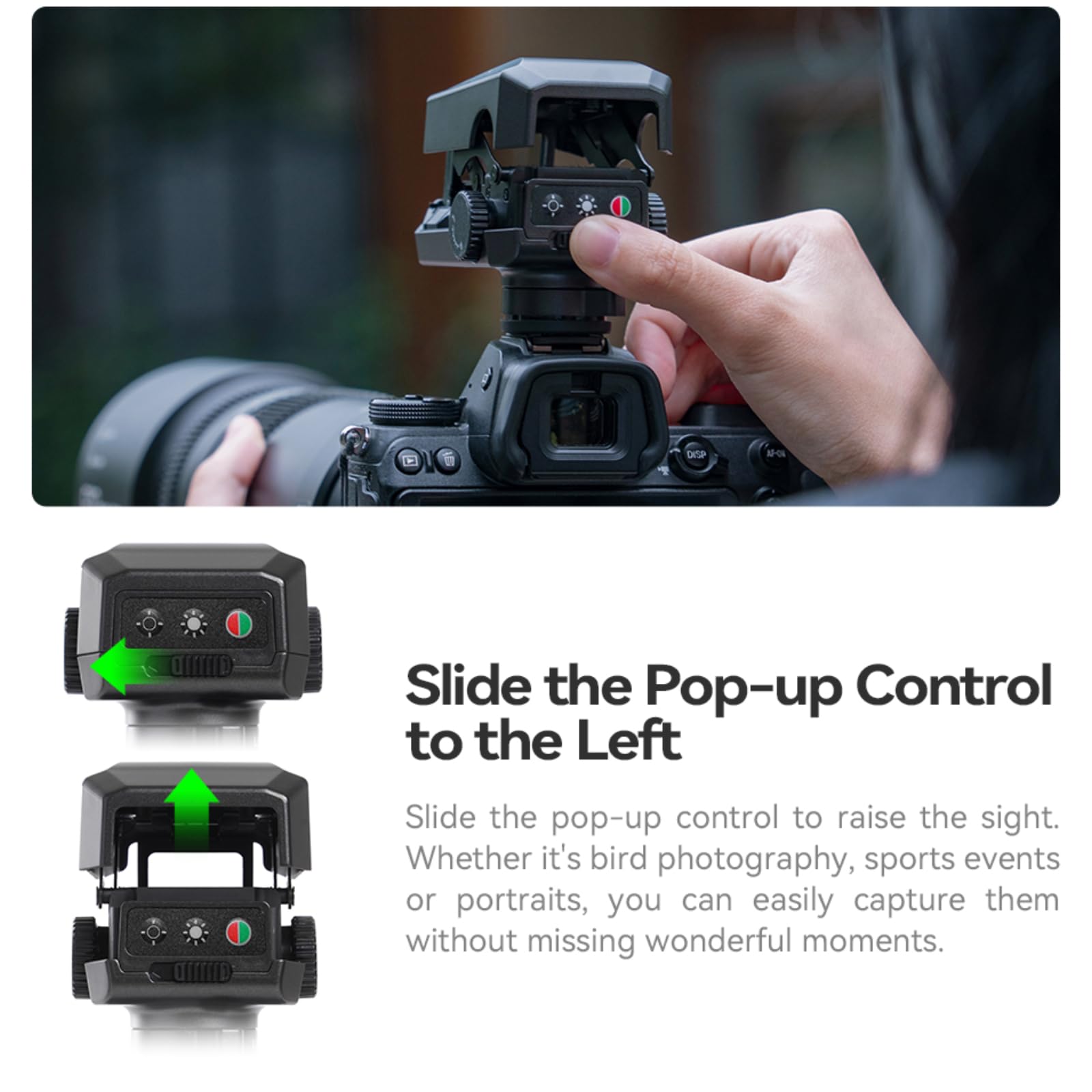 TTArtisan Fotocamera Dot Sight Super-Tele-Tracking visiera con mirino rosso/verde, 5 livelli di luminosità, 73 g, supporto per scarpe freddo/flash per fotocamere DSLR e mirrorless
