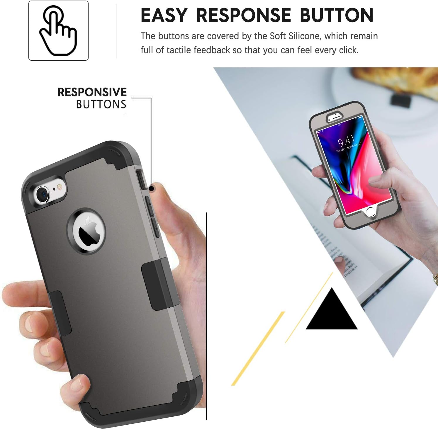 BENTOBEN Case for iPhone 8, iPhone 7 Case, 3 in 1 Hybrid Case Shockproof Bumper Slim Hard PC Cover Soft Silicone Rubber Interior Full Body Rugged Protective Phone Cover for iPhone 7/iPhone 8, Gunmetal