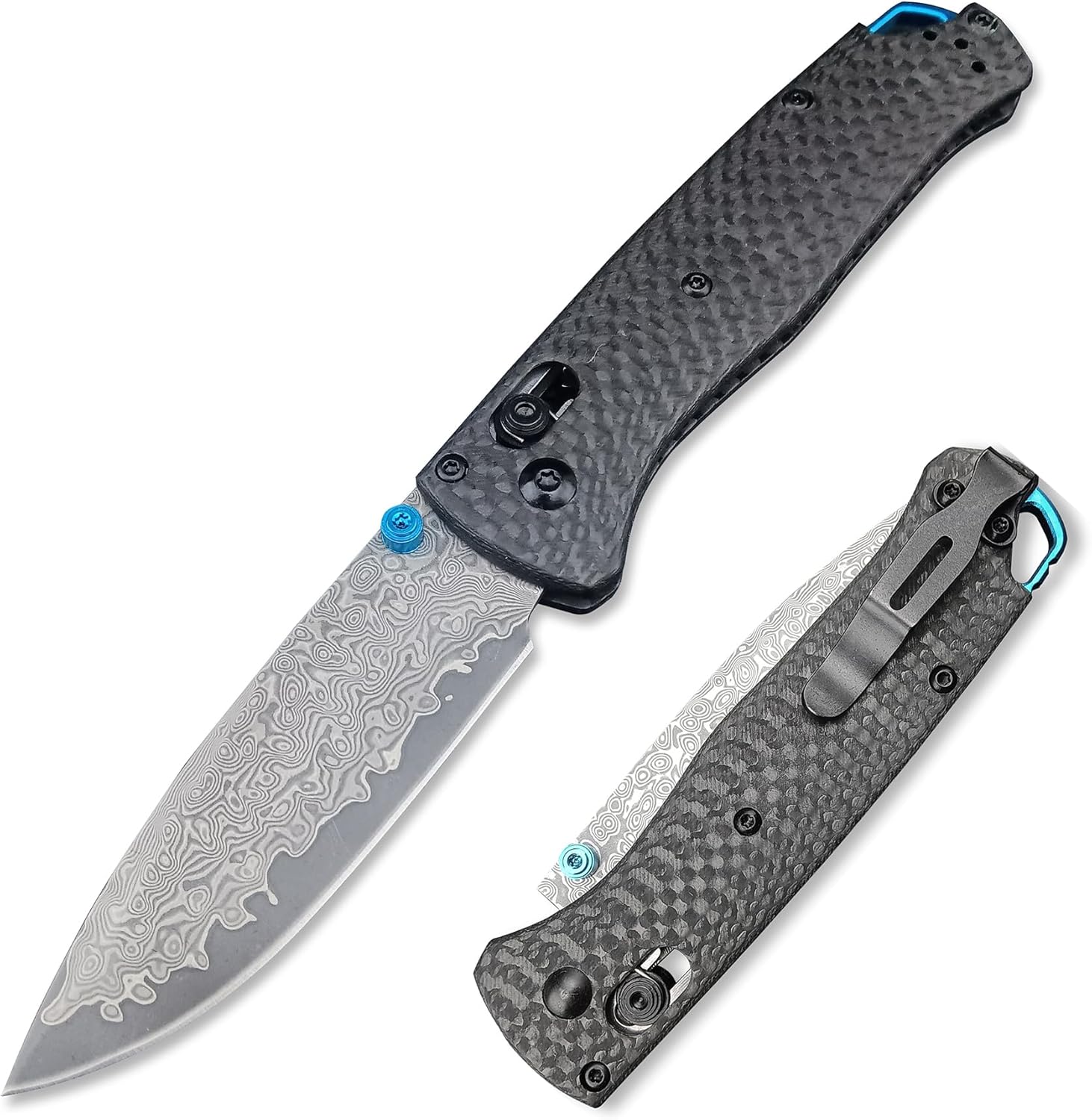 HUAAO Damascus Pocket Knives for Men, Folding Knife, Carbon Fiber Handle with Pocket Clip, Cool Hunting Knives Gifts for Men EDC