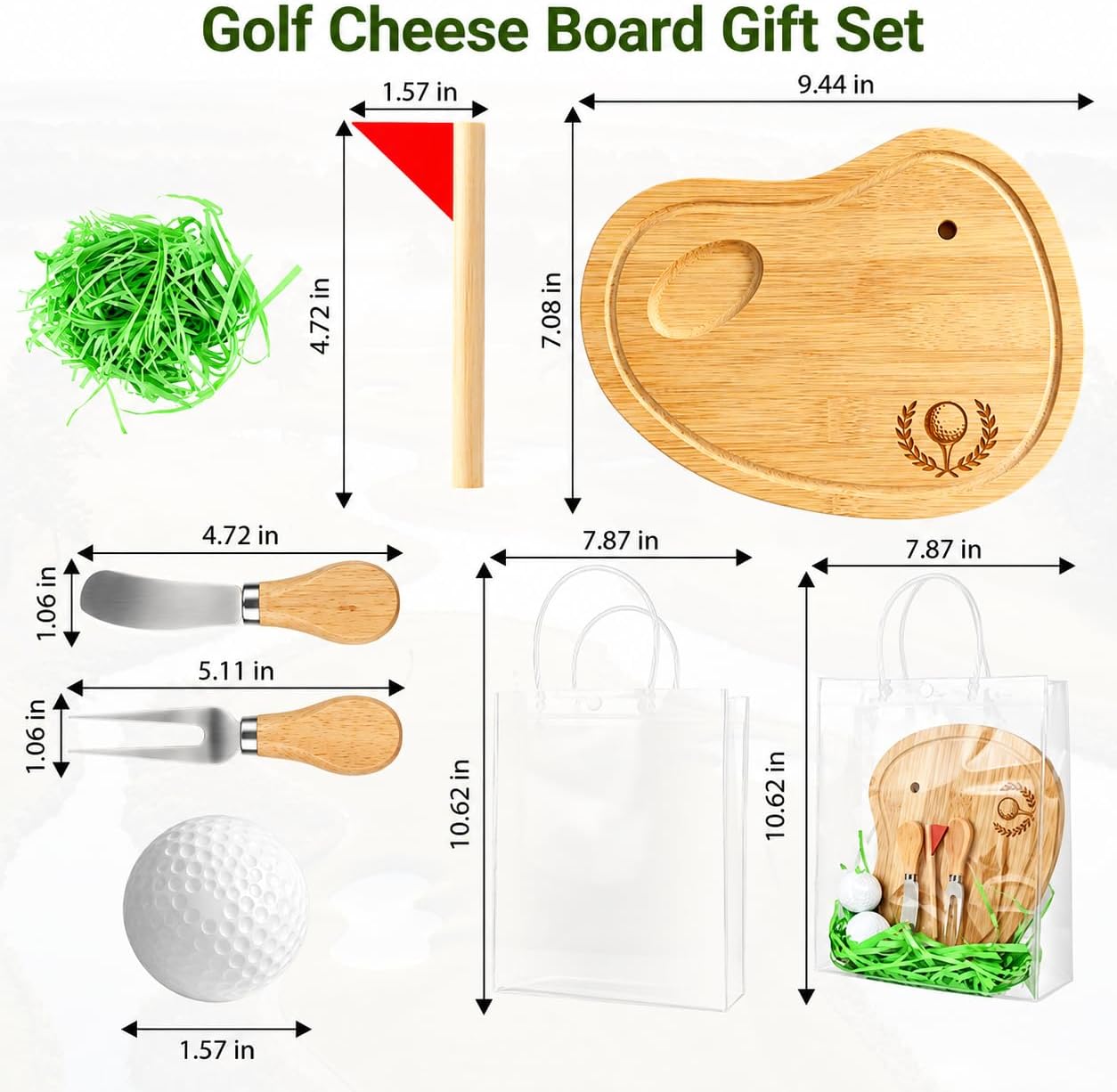 Golf Cheese Board Gift Set, 4 Sets Bamboo Golf Charcuterie Board with Cheese Knives and Gift Bags, Golf Cutting Board with Laser Engraved Golf Ball Design for Tournament Prizes, Golf Party Favors