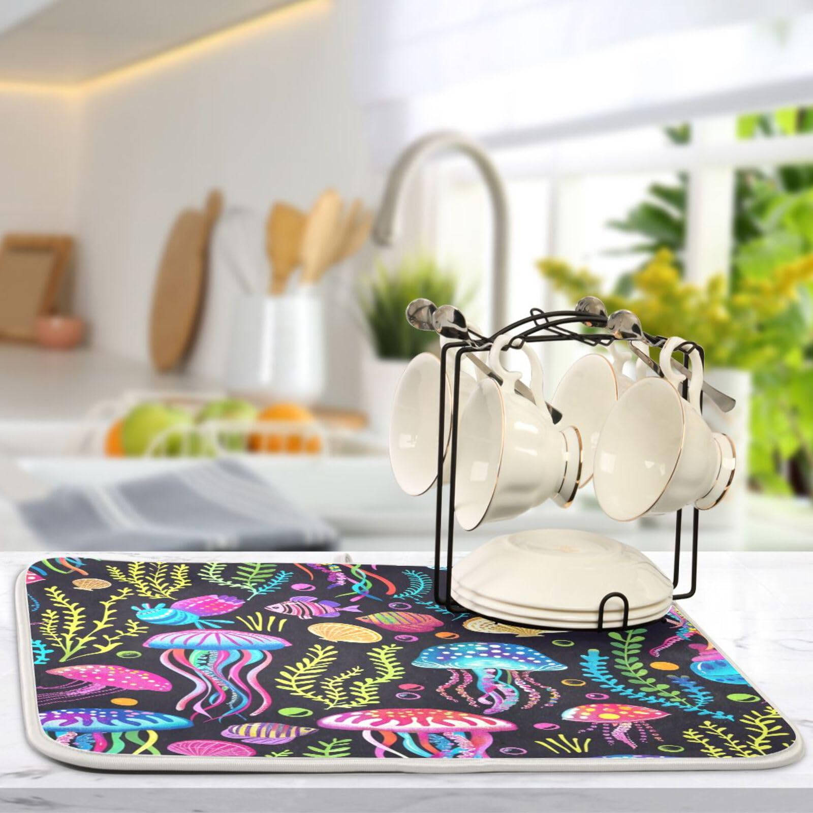 ALAZA Abtropfmatte Küche 40x45cm - Saugstarke Mikrofaser Matte Für Geschirr & Geräte