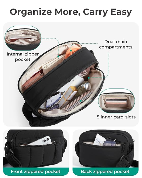 BAGSMART Cross Body Purse, Mini Crossbody Bags for Women Travel Purse, Puffy Shoulder Handbag Wallet with RFID Blocking Slots, Black-small by BAGSMART - Image 6