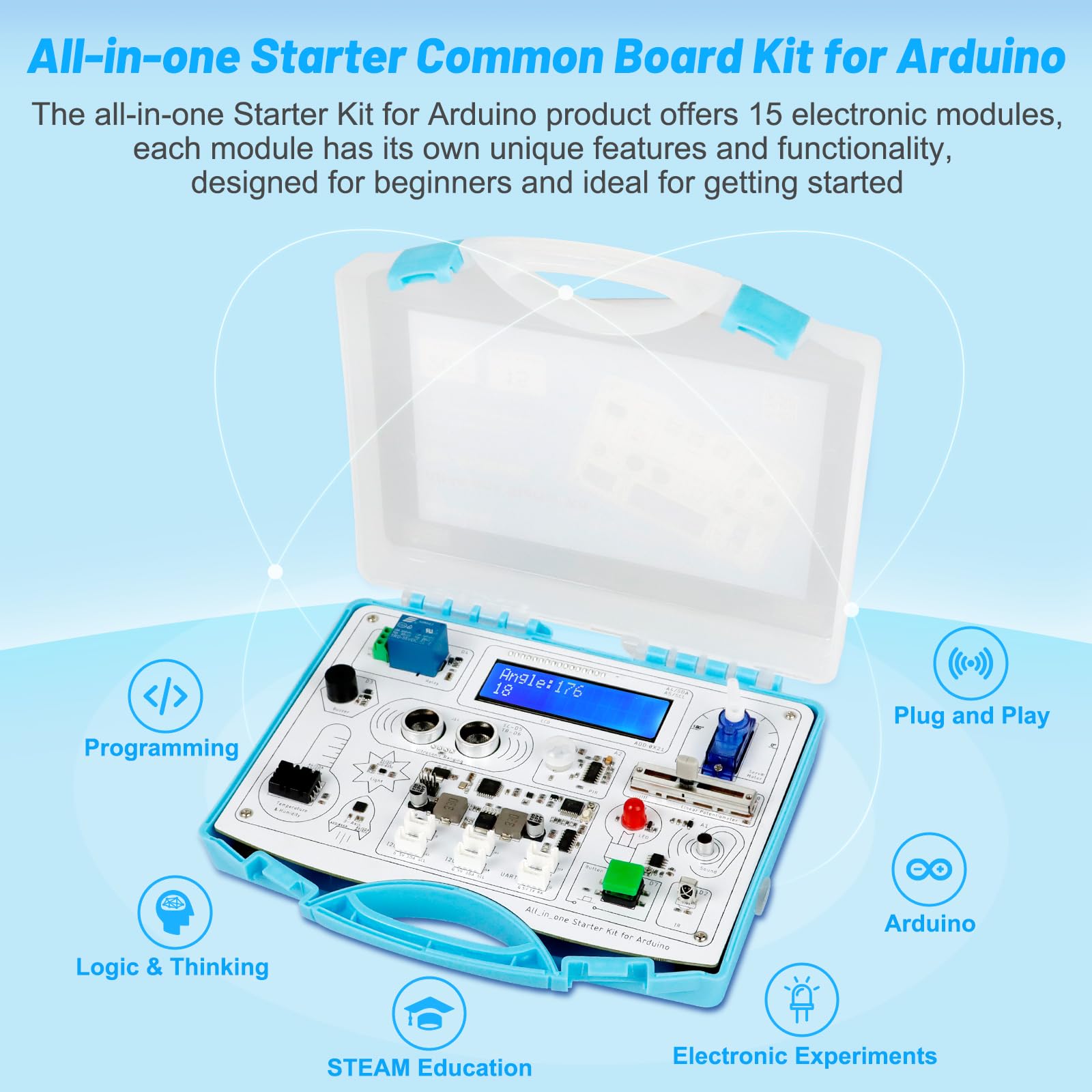 ELECROW Kit de démarrage tout-en-un compatible Arduino avec 15 capteurs et 21 leçons