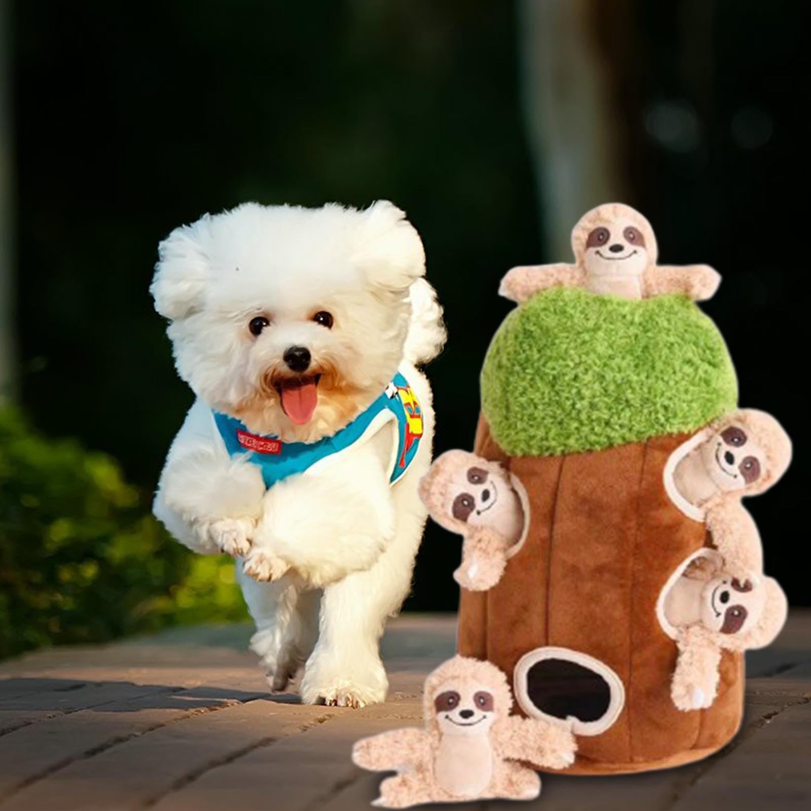6 juguetes de peluche para perros Hide & Seek, casa de árbol, madriguera, chirriante, juego de escondite y búsqueda, búho suave, panda de peluche, juguetes de Navidad para Navidad