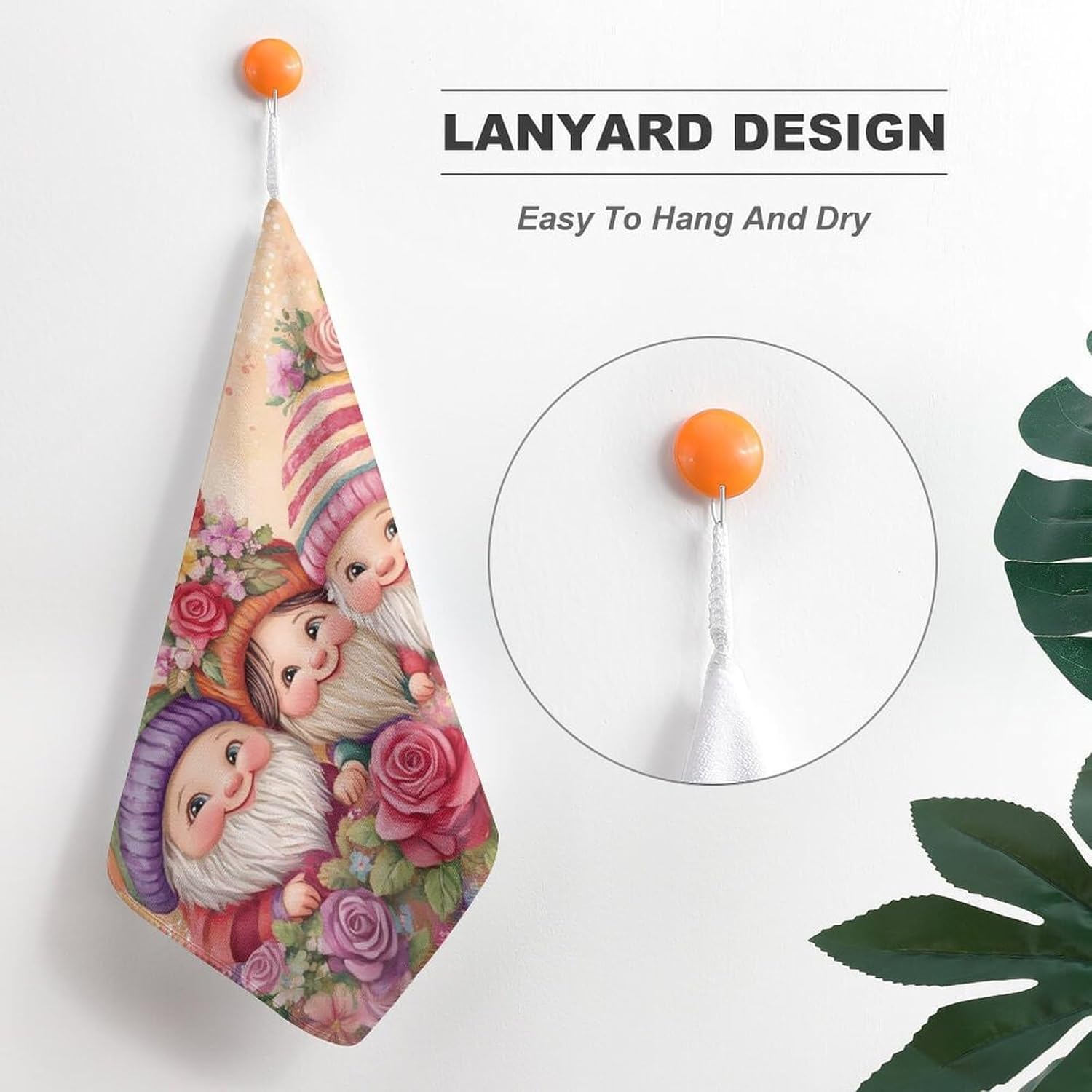 Gnome Rose Flower Towel Hand Towels Decorative Towel for Bathroom Kitchen Shower Gym 4PCS