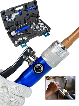 AMZCNC Hydraulic Tube Expander Compact Swaging Tool Kit with Tube Cutter, Deburring Tool and 11 Expander Heads for 3/8 to 1-5/8 Inches Copper Pipes 3/81-5/8