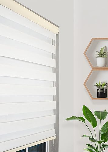 Miniatura 2 de Persianas enrollables de doble capa con filtro de luz estilo cebra (crema, 42 pulgadas de ancho x 78 pulgadas de largo)