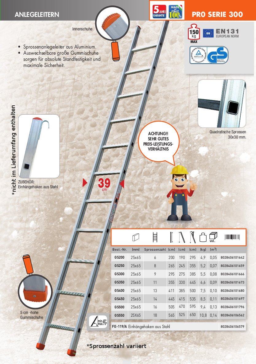 Scala in alluminio a 16 pioli FACAL serie 300