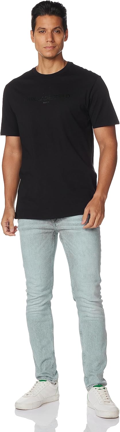 Karl Lagerfeld Paris Mens Soft Crew Neck Tonal Logo Short Sleeve T-Shirt - Image 4
