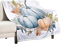 Vista 14 de Manta rústica de calabaza azul polvoriento, con estampado de acuarela, Acción de Gracias o Halloween, manta suave de 30 x 40 pulgadas, acogedora