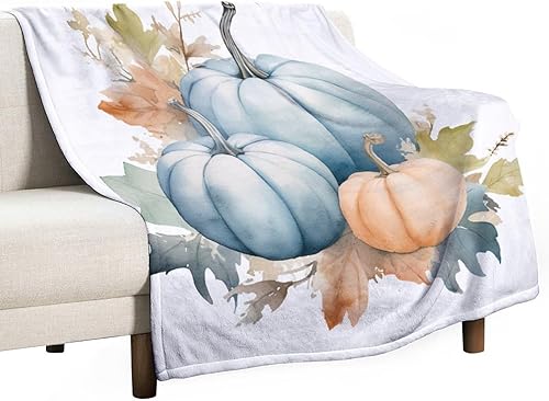 Miniatura 14 de Manta rústica de calabaza azul polvoriento, con estampado de acuarela, Acción de Gracias o Halloween, manta suave de 30 x 40 pulgadas, acogedora