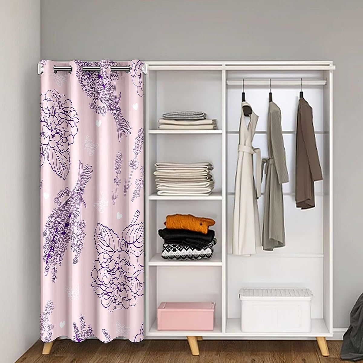 Girls Floral Door Curtain For Doorway Privacy For Kids Adult,Pink Flowers Door Drape,Hand Drawn Sketch Blackout Curtain,Spring Rustic Nature Closet Curtain Bedroom Doorway,Closet Door 34