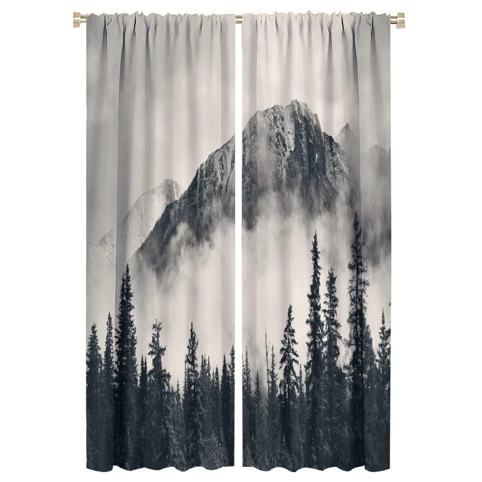 JESTRONRY Forest Bedroom Curtains,Misty Forest Nature Landscape Grey Style Room Darkening Door Window Rod Pocket Curtain for Living Room Kitchen Bathroom Hotels Decor,2 Panels W42xL63in