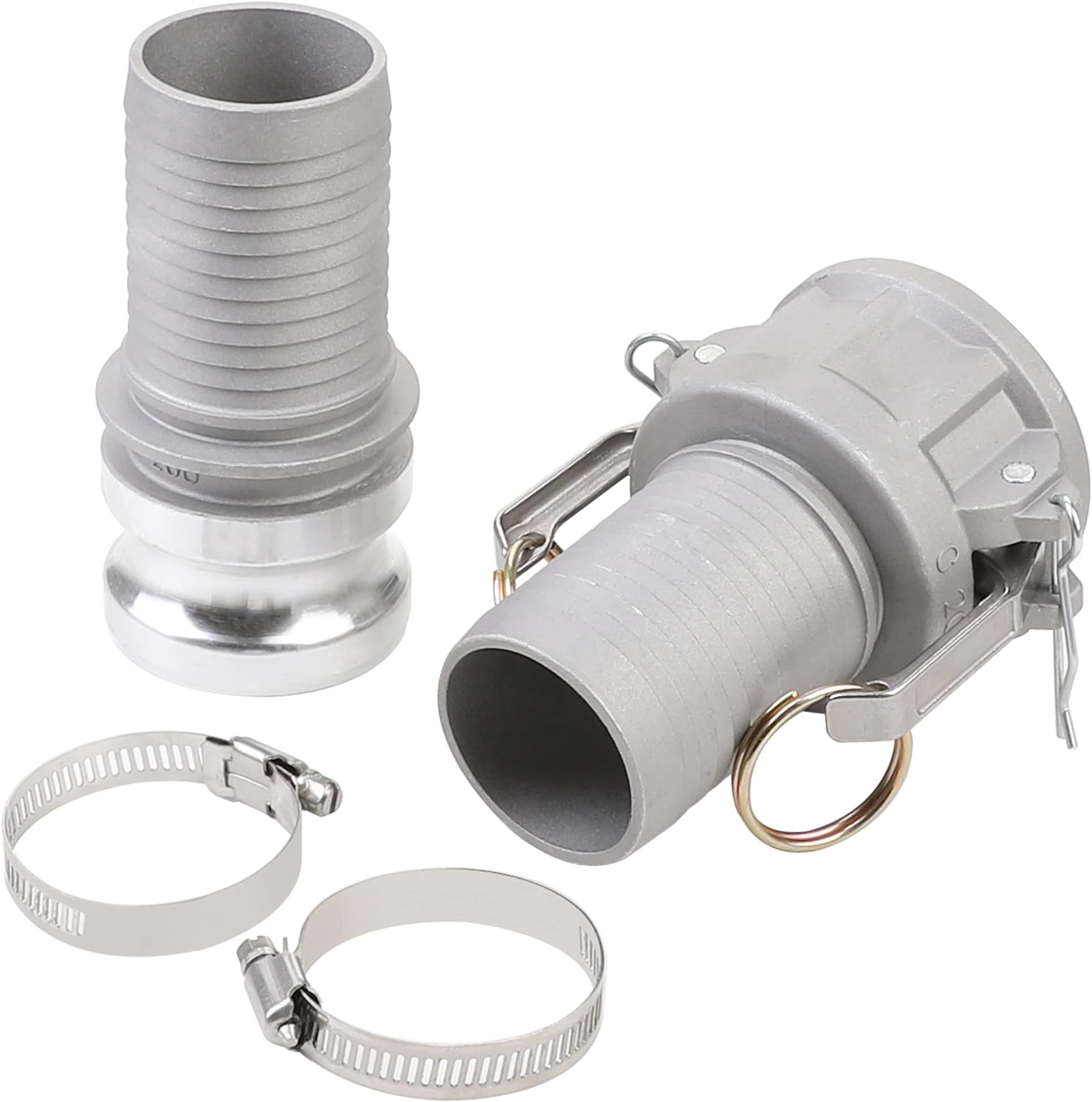 Camlock Fittings Type C&E Aluminum 2" Cam and Groove Hose Fitting Kit with 2" Female&Male Camlock x 2" Hose Shank, Cam and Groove Hose Couplings with Hose Clamp