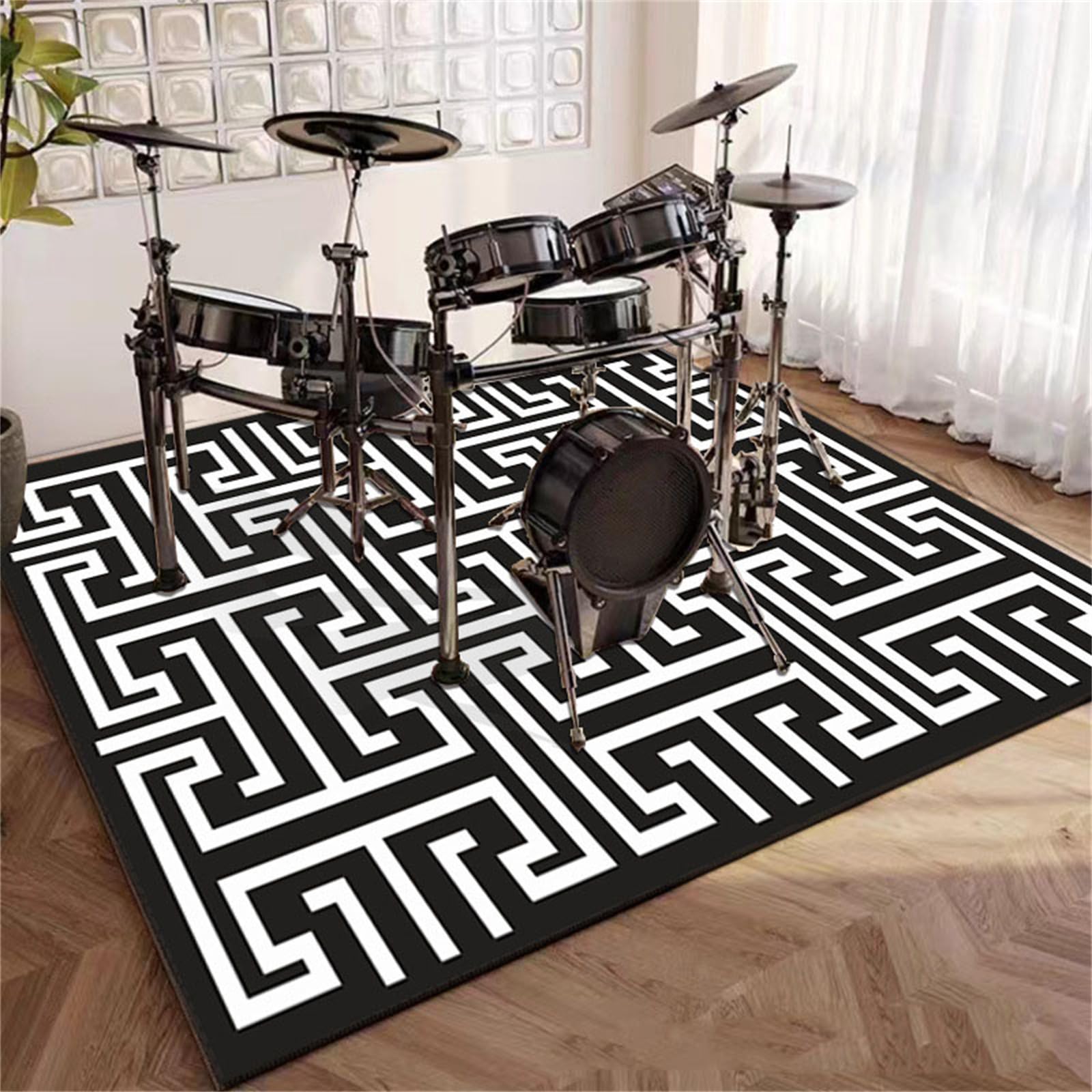 Hixingo Schlagzeug Teppich E Drum mit Schallschutz, Schlagzeugteppich Schallschutz rutschfeste Teppich Schalldämmend Antivibrationsmatte für Studio, Wohnung (Vintage Schwarz,1.2 * 1.6m)