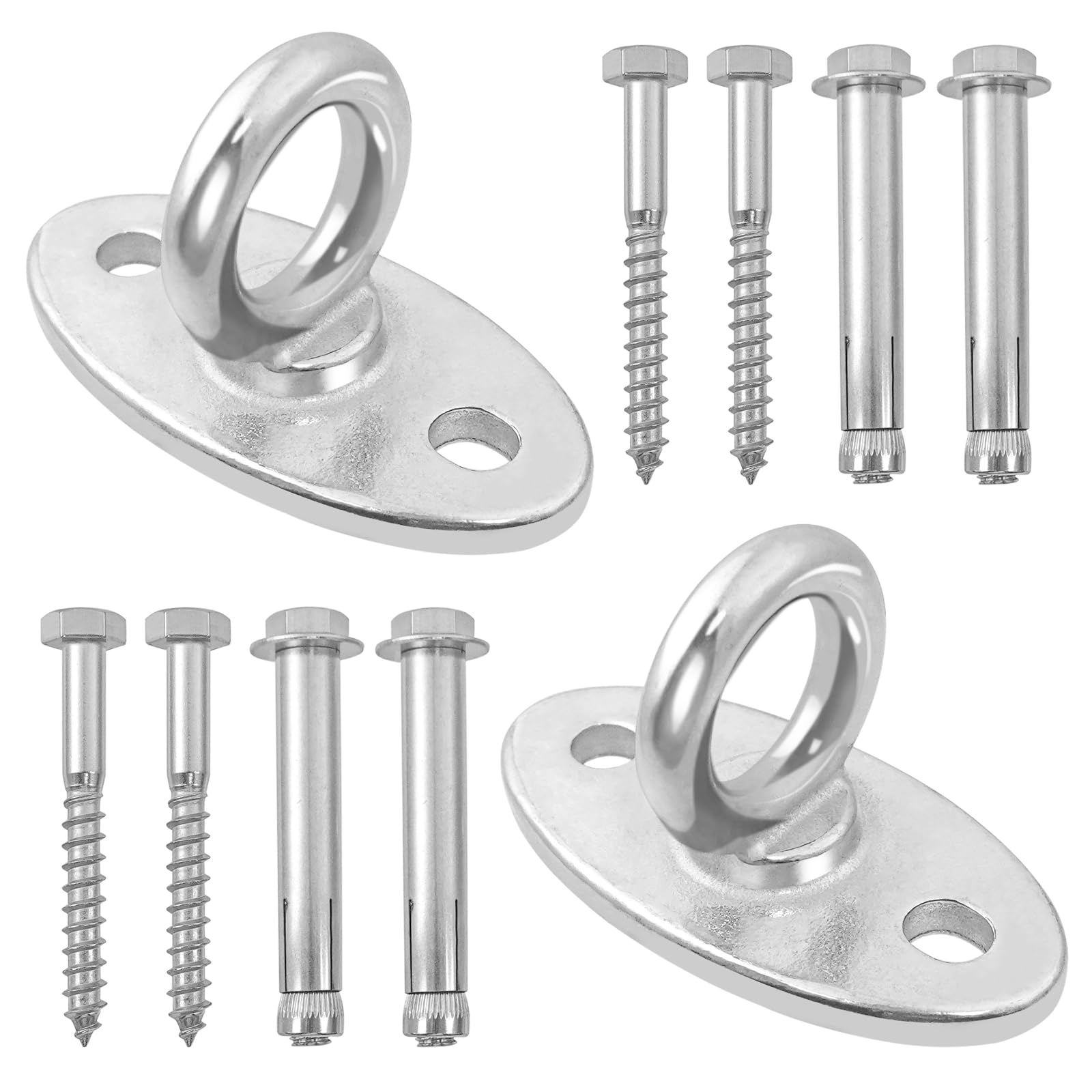 Hevysuo 2 Pieces Heavy Duty Swing Hangers,Ceiling Hooks,Stainless Steel Eye Plates Hammock Hooks Pad Eye Plate with Screws and Bolts for Gym Home Yoga Punch Bag Swing Chair(Silver 400kg)