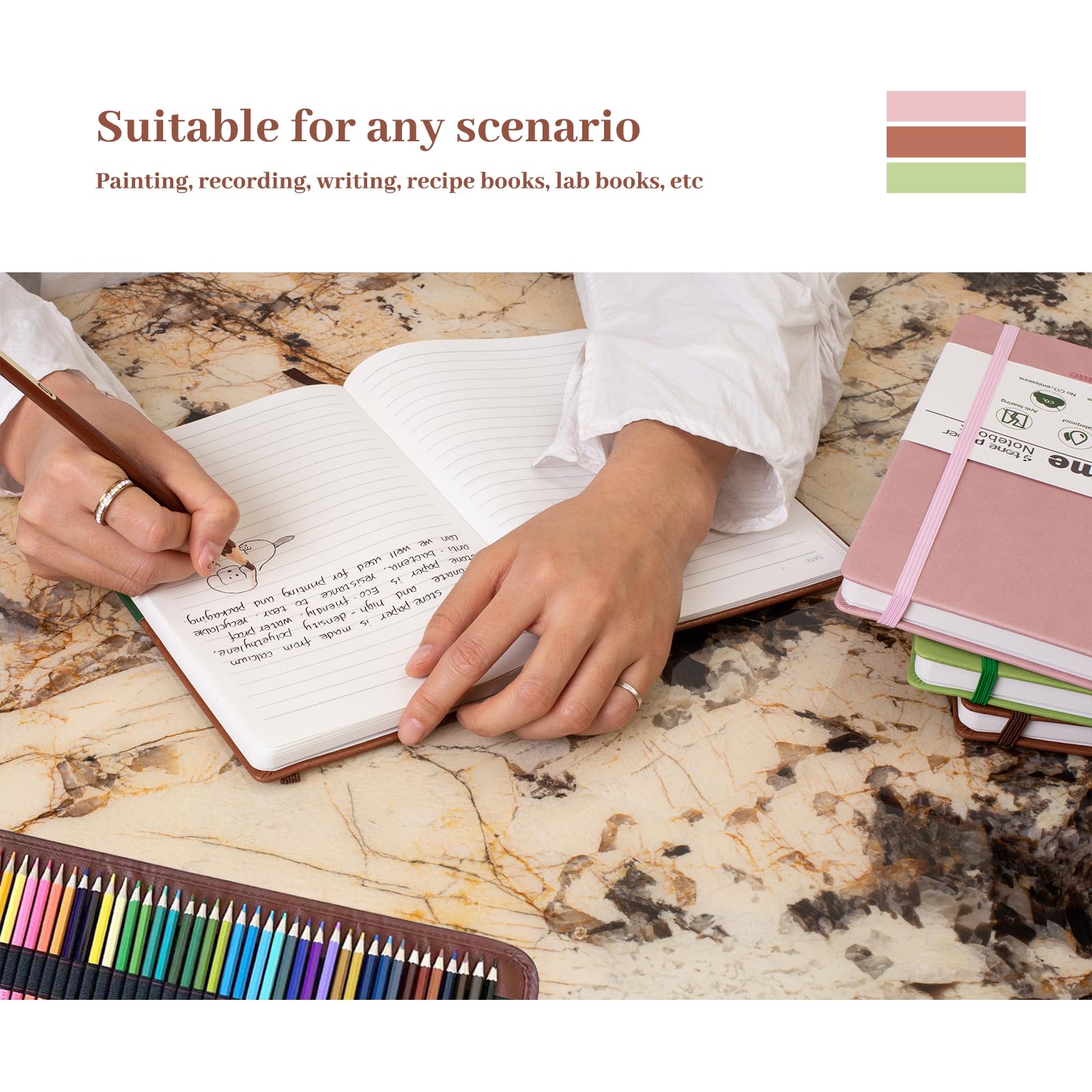 Stonetime Stone Paper Notebook per Donne Uomini, A5 Notebook Impermeabile con Copertina Rigida Diario Esecutivo, Quaderni a Righe per Lavoro, Affari, Scrittura, Scuola, 160 Pagine (Verde)