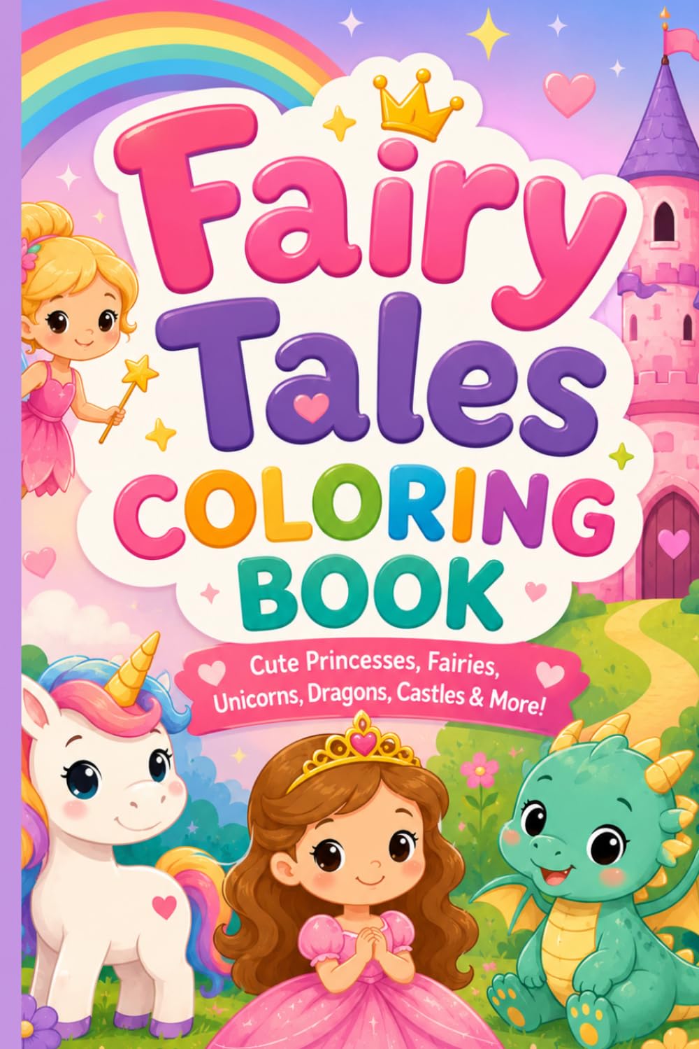 Fairy Tales Coloring Book: Cute Princesses, Fairies, Unicorns, Dragons, Castles & More
